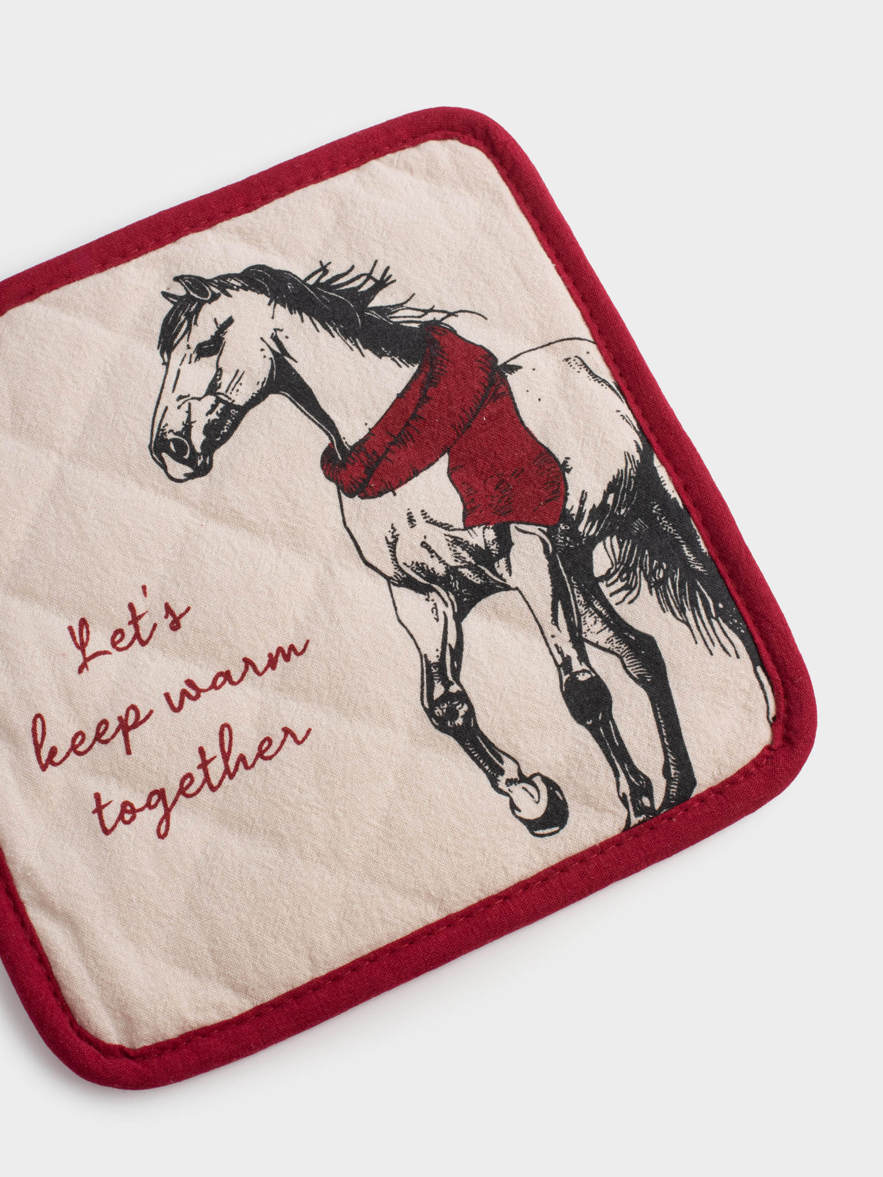 Прихватка, 20x20 см, хлопок, серо-бежевая, Лошадь, Horse in scarf, image-4
