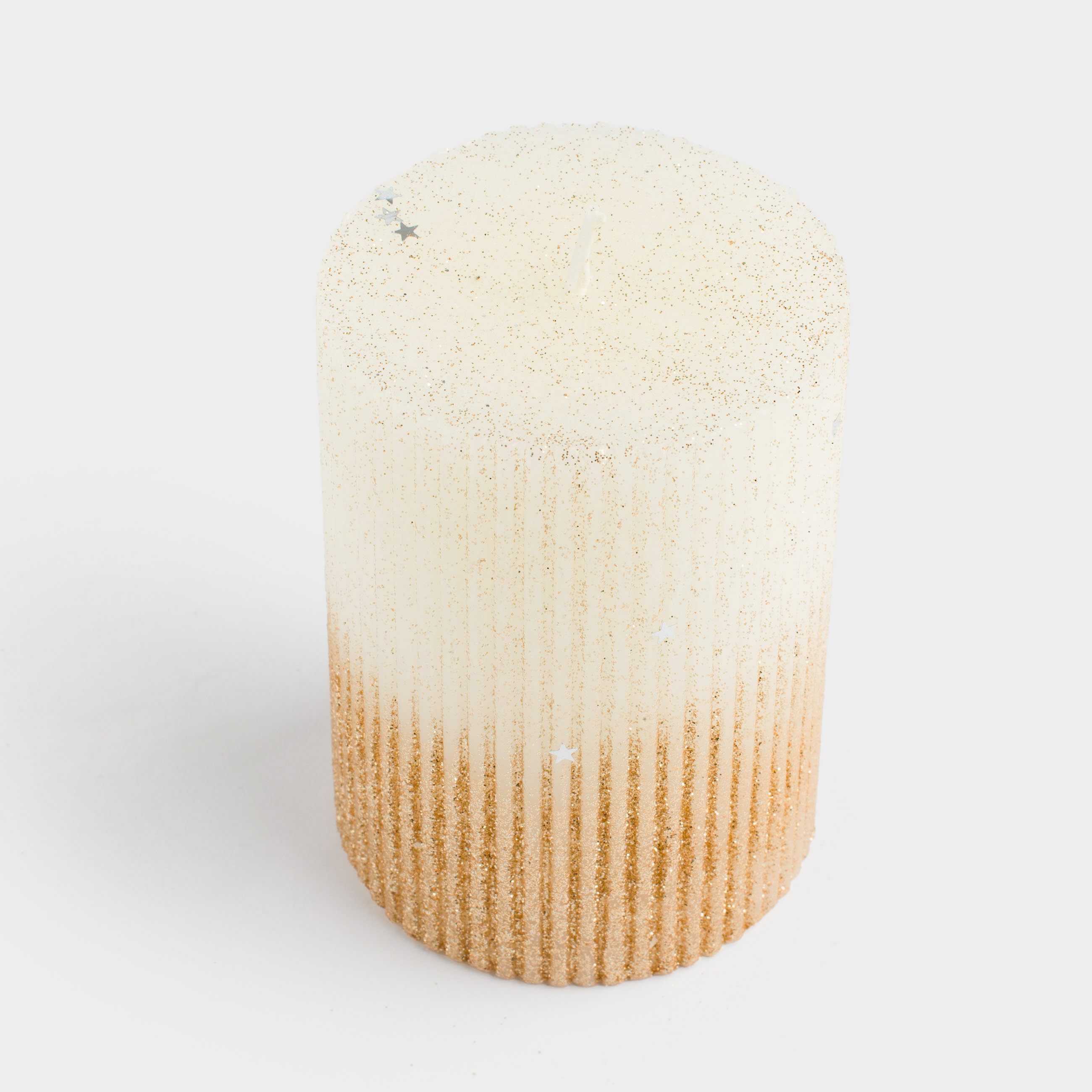 Свеча, 10 см, цилиндрическая, с блестками, молочно-золотистая, Ribbed candle, image-2