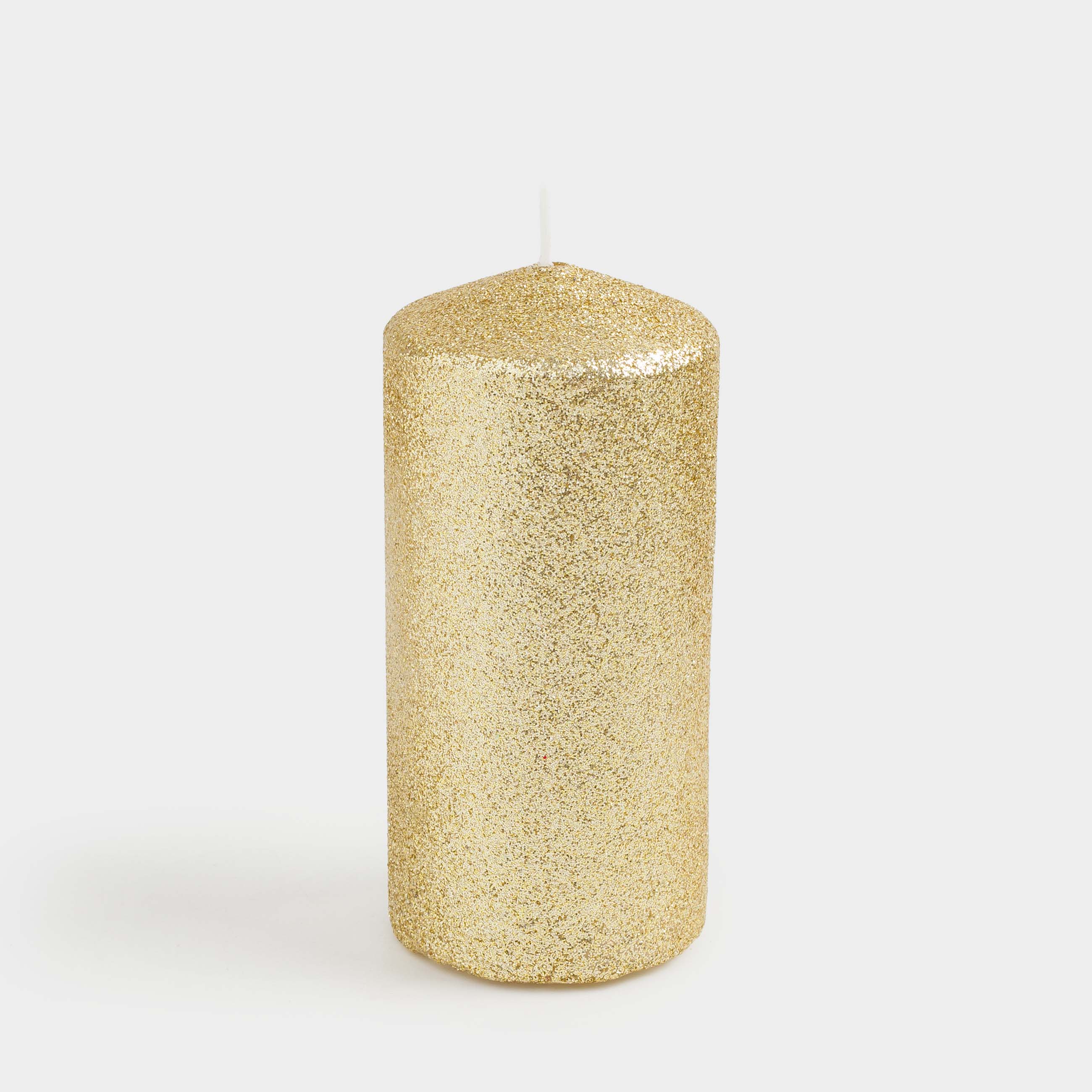 Свеча, 10 см, цилиндрическая, с блестками, шампань, Sparkly candle, image-1
