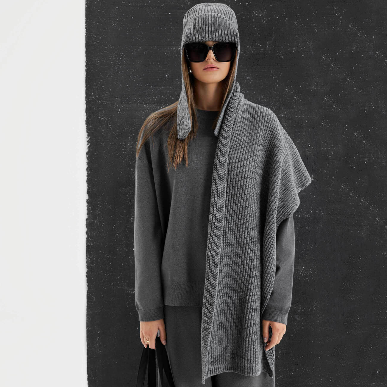 

Шарф женский, 172х38 см, акрил, серый, Knitting