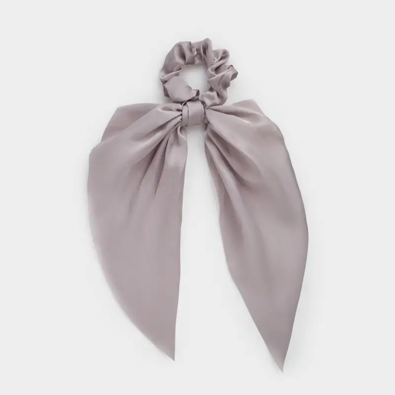 Резинка для волос, 25 см, с лентой, сатин, серая, Silk