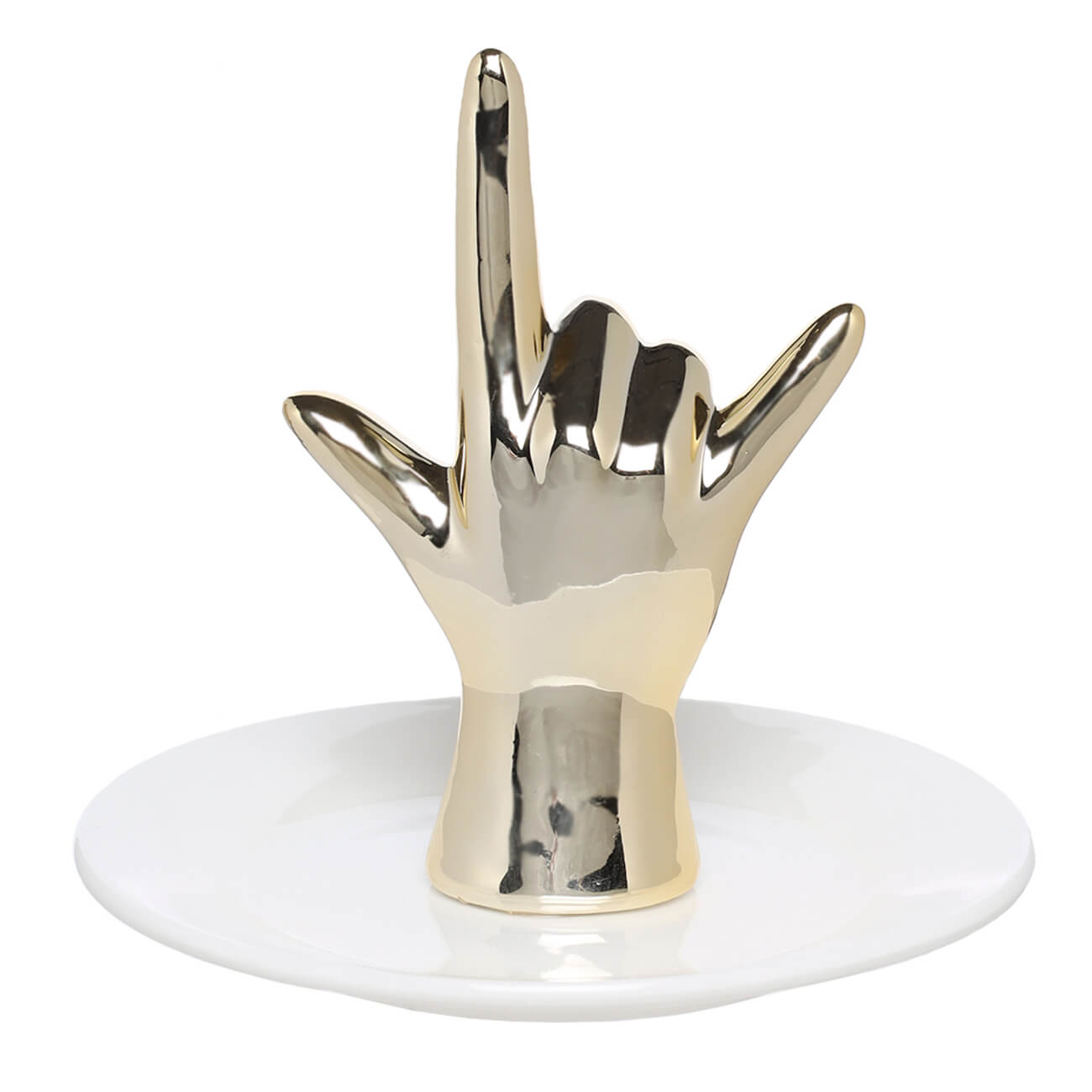 Держатель для украшений, 11 см, керамика/металл, бело-золотистый, Рука, Hand