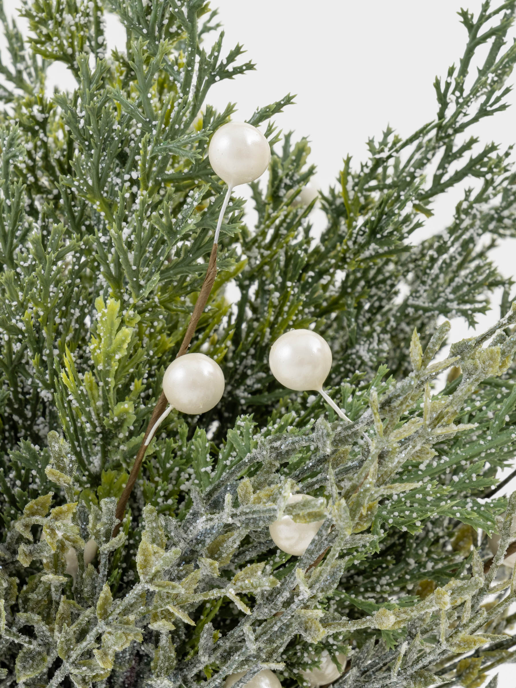 Букет декоративный, 40 см, пластик, Хвоя с белым жемчугом, Conifer pearl decor, image-3