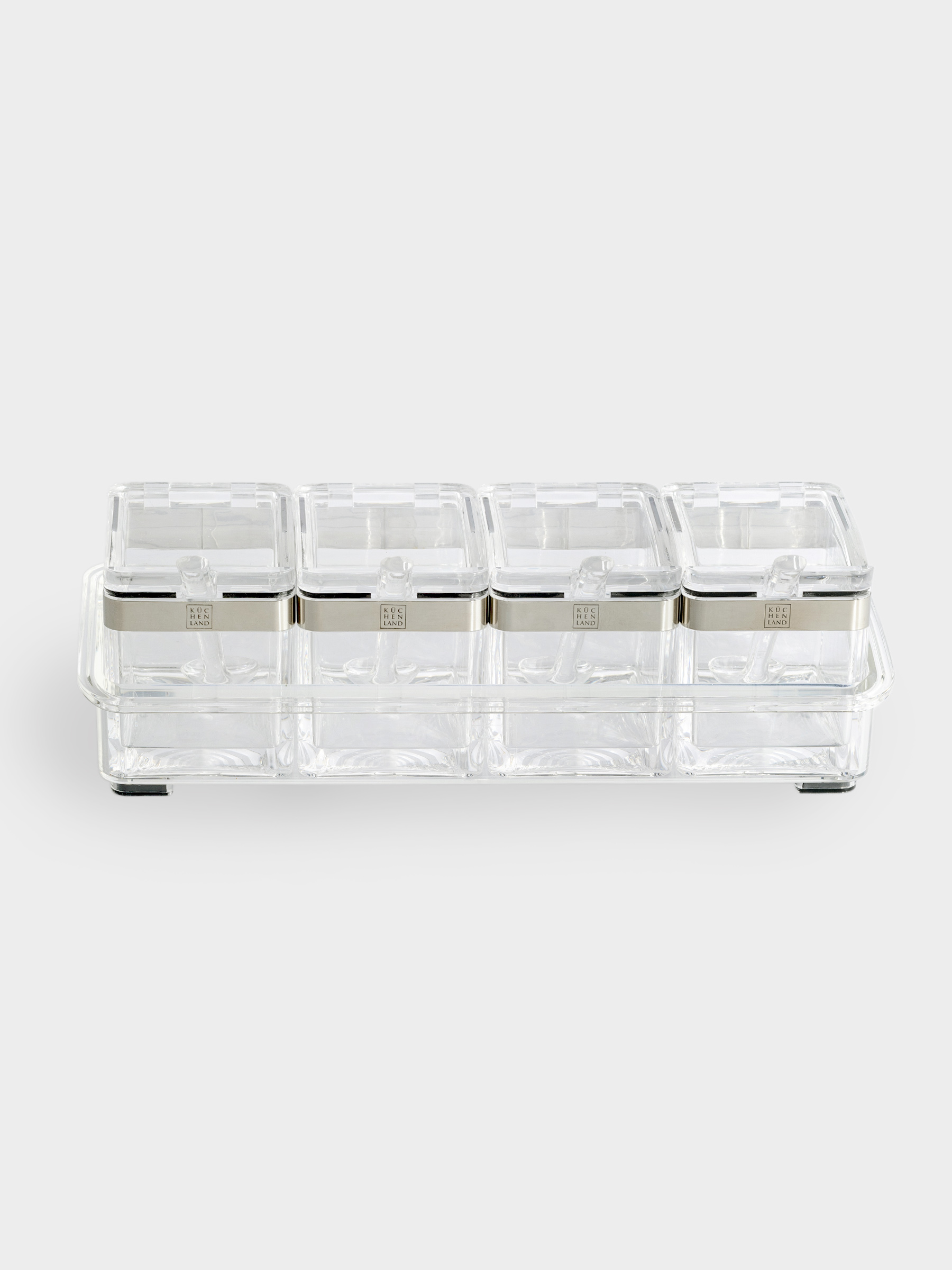Контейнер, 26х9 см, 4 шт, с ложками, на подставке, акрил/сталь, Kitchen tools, image-1