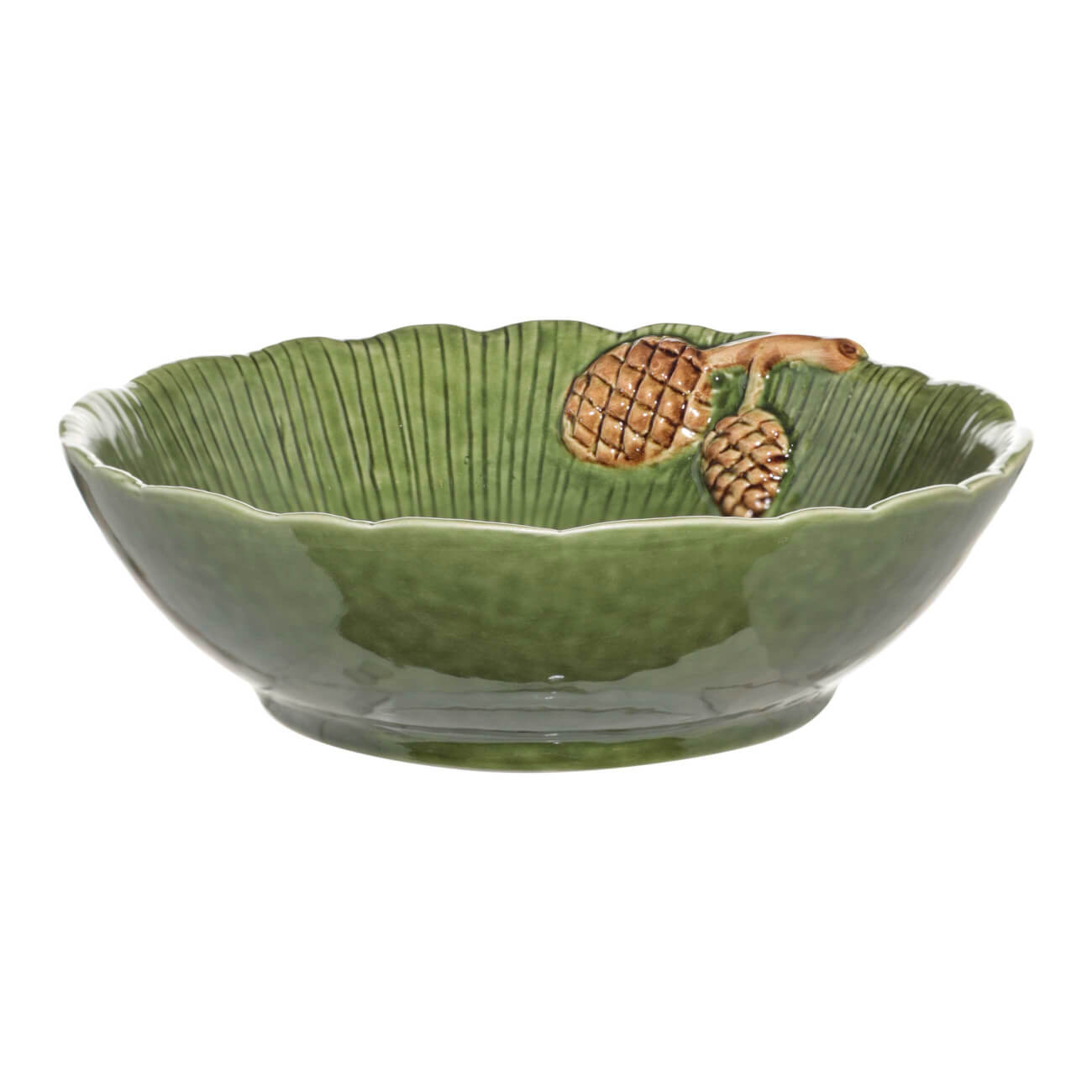 Салатник, 20х6 см, керамика, зеленый, Шишки на листе, Fir cone