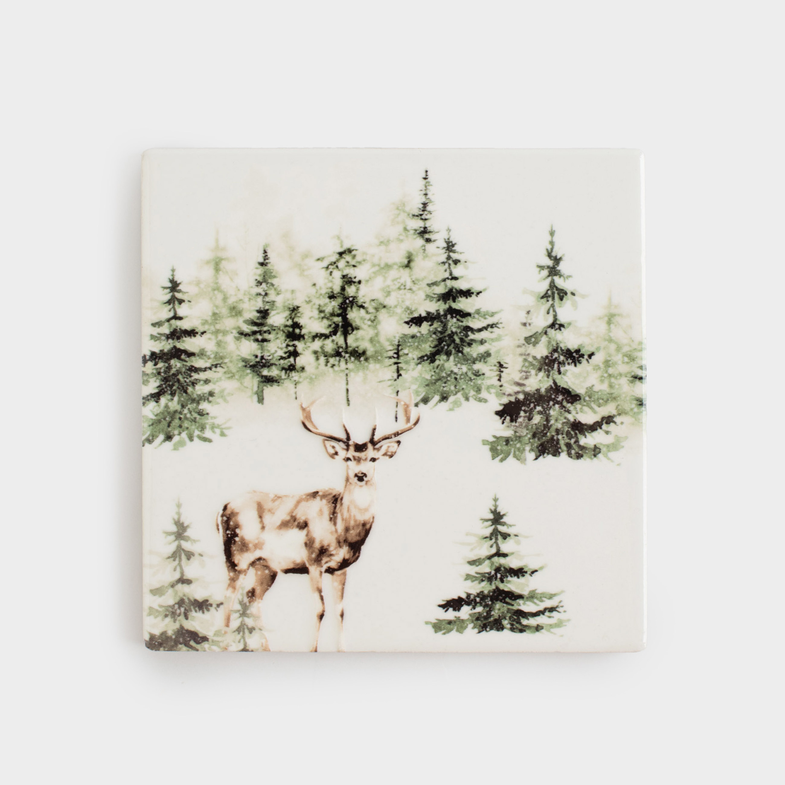 Подставка под кружку 11х11 см квадратная керамикапробка Олень в лесу Woodland story 269₽