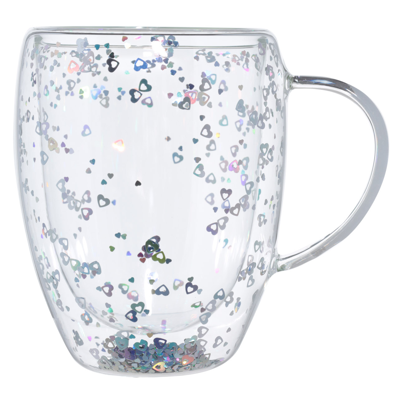 Кружка, 330 мл, 2 шт, стекло Б, с серебристыми сердечками, Air sparkly изображение № 2