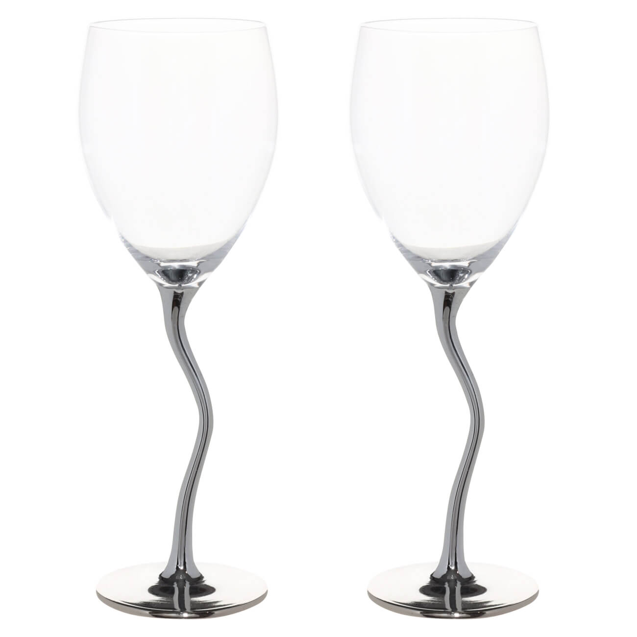 Бокал для вина, 330 мл, 2 шт, стекло, волнистая ножка, серебристый, Benty-color изображение № 1