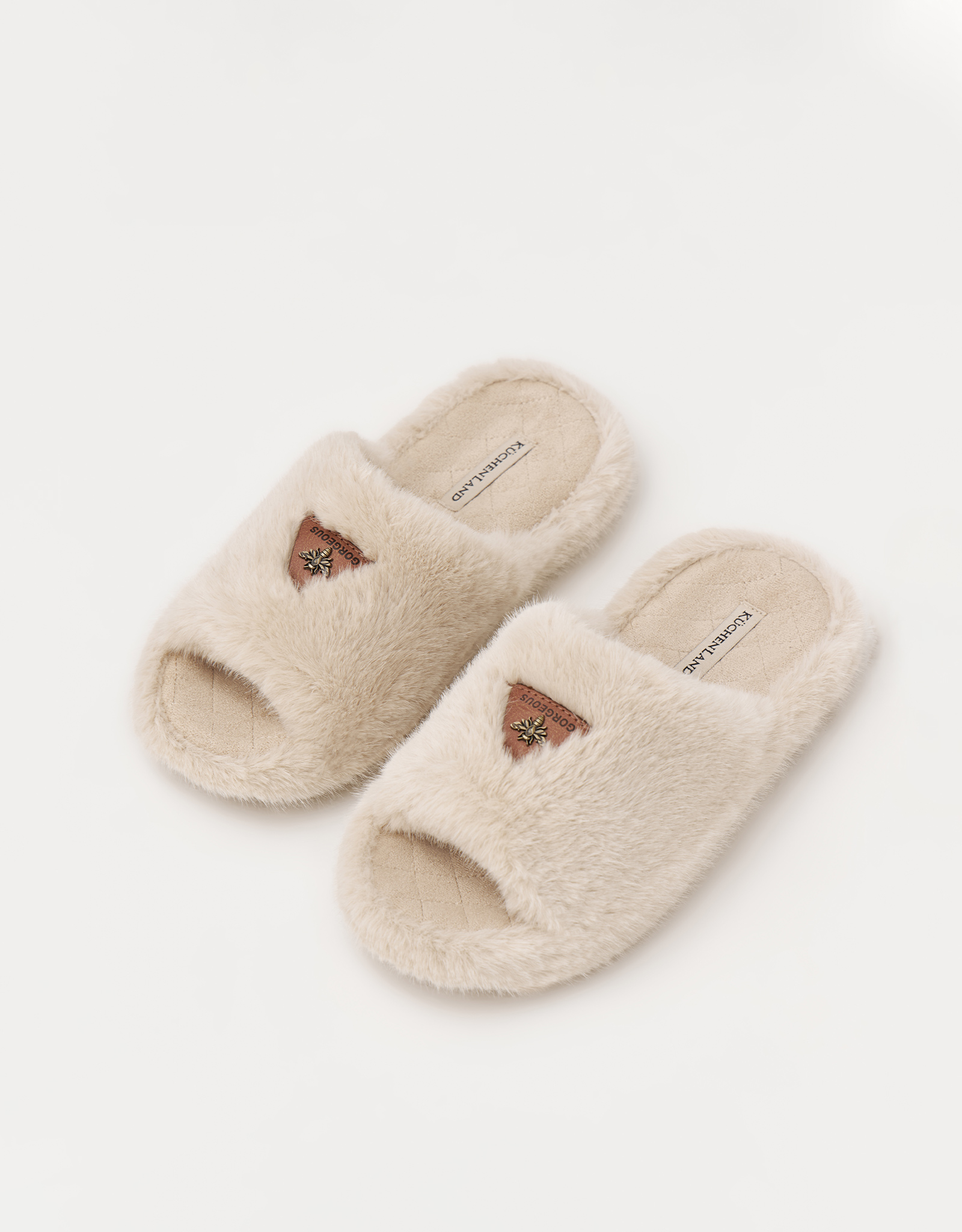 Тапочки женские, домашние, искусственный мех/замша, бежево-оранжевые, Пчела, Shaggy, image-4