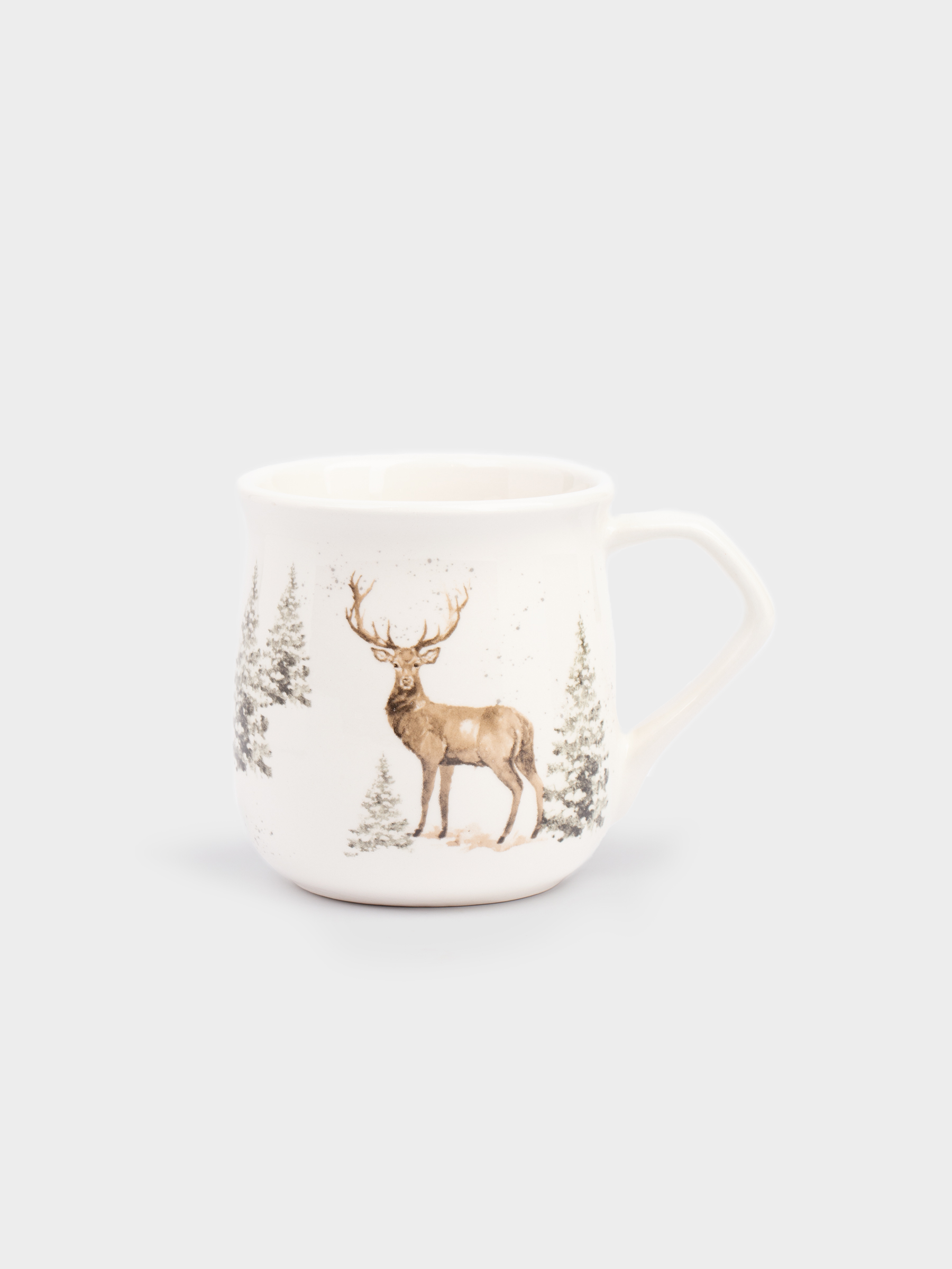Кружка, 400 мл, керамика, белая, Олень в снежном лесу, Woodland story, image-0