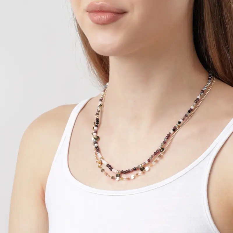 Цепочка, 52 см, 2 шт, металл/пластик, золотистая, Цветные камни, Mineral, image-0