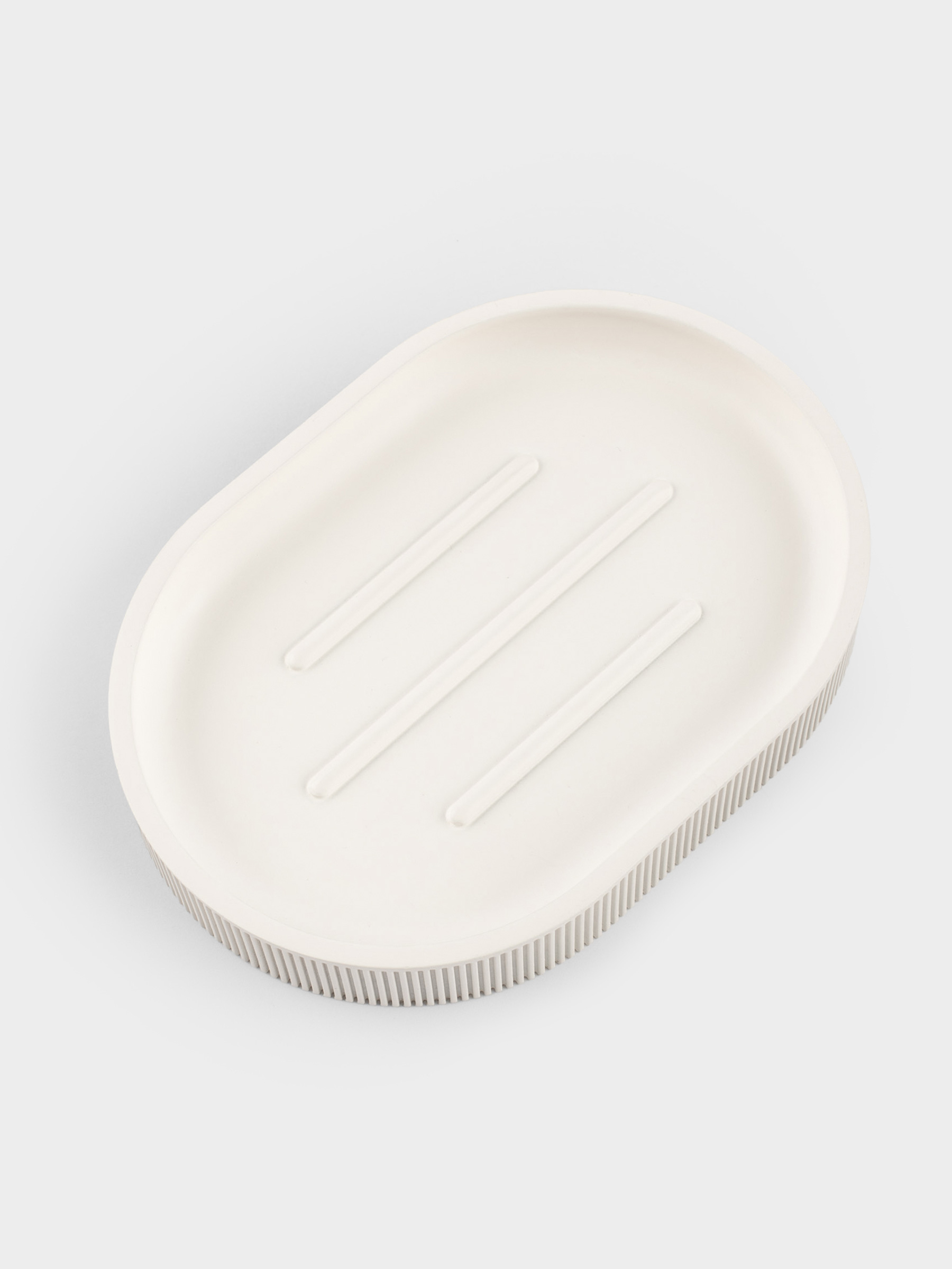 Мыльница, 13х10 см, полирезин, овальная, молочная, White stripes, image-2