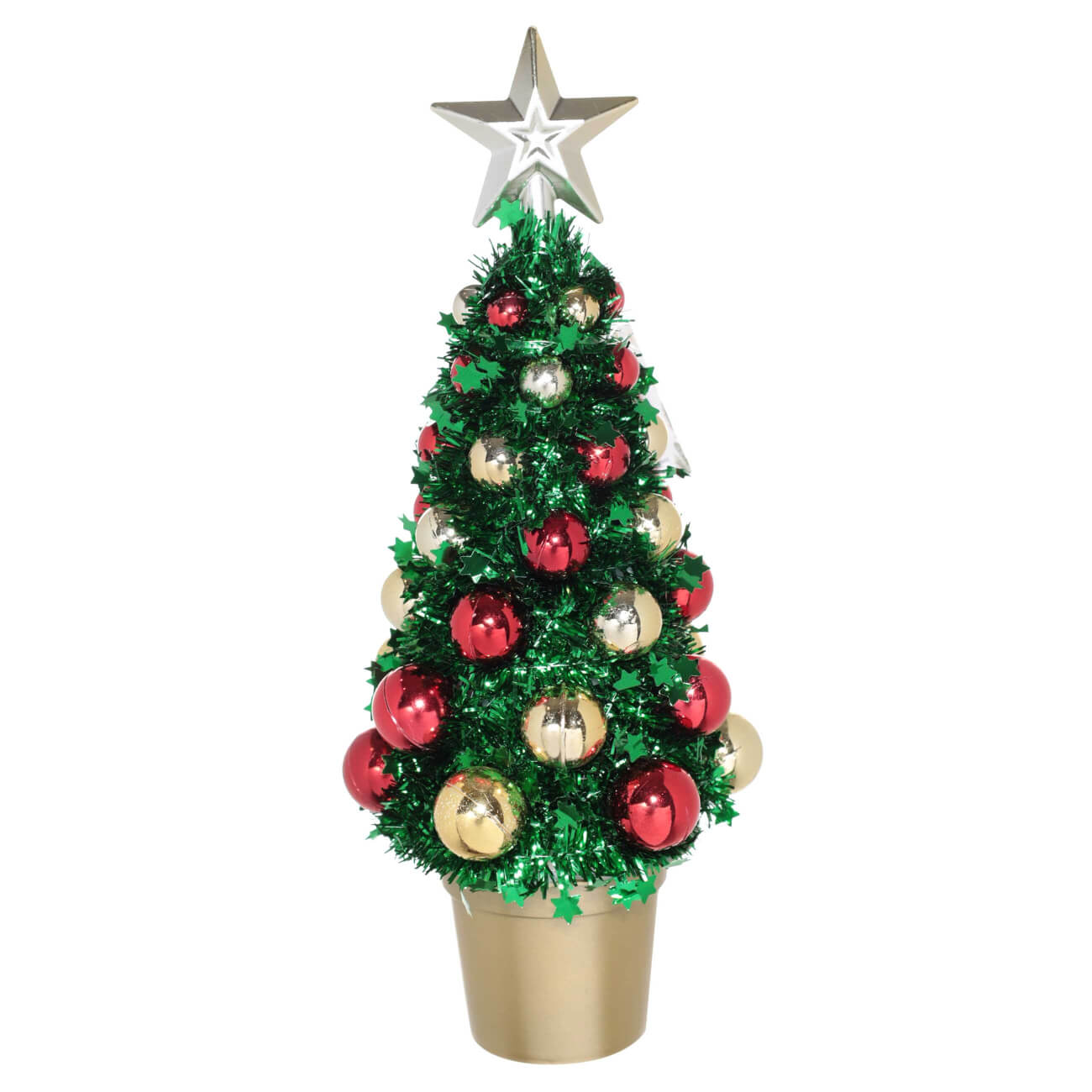 Ель искусственная, 30 см, с шарами, в горшке, мишура/пластик, зеленая, Tinsel christmas