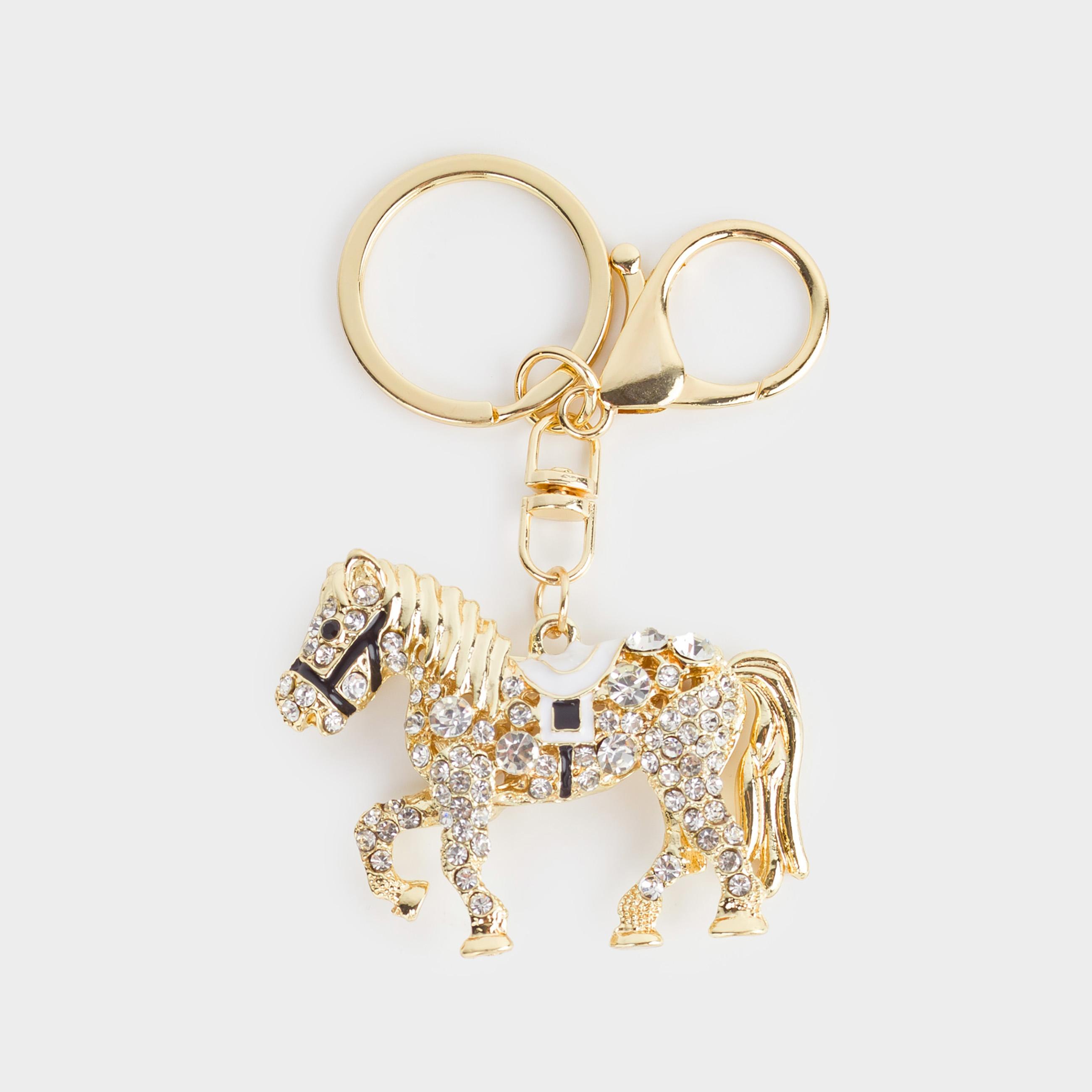 Брелок, 12 см, металл/стразы/эмаль, золотистый, Лошадь, Keychain crystal, image-0