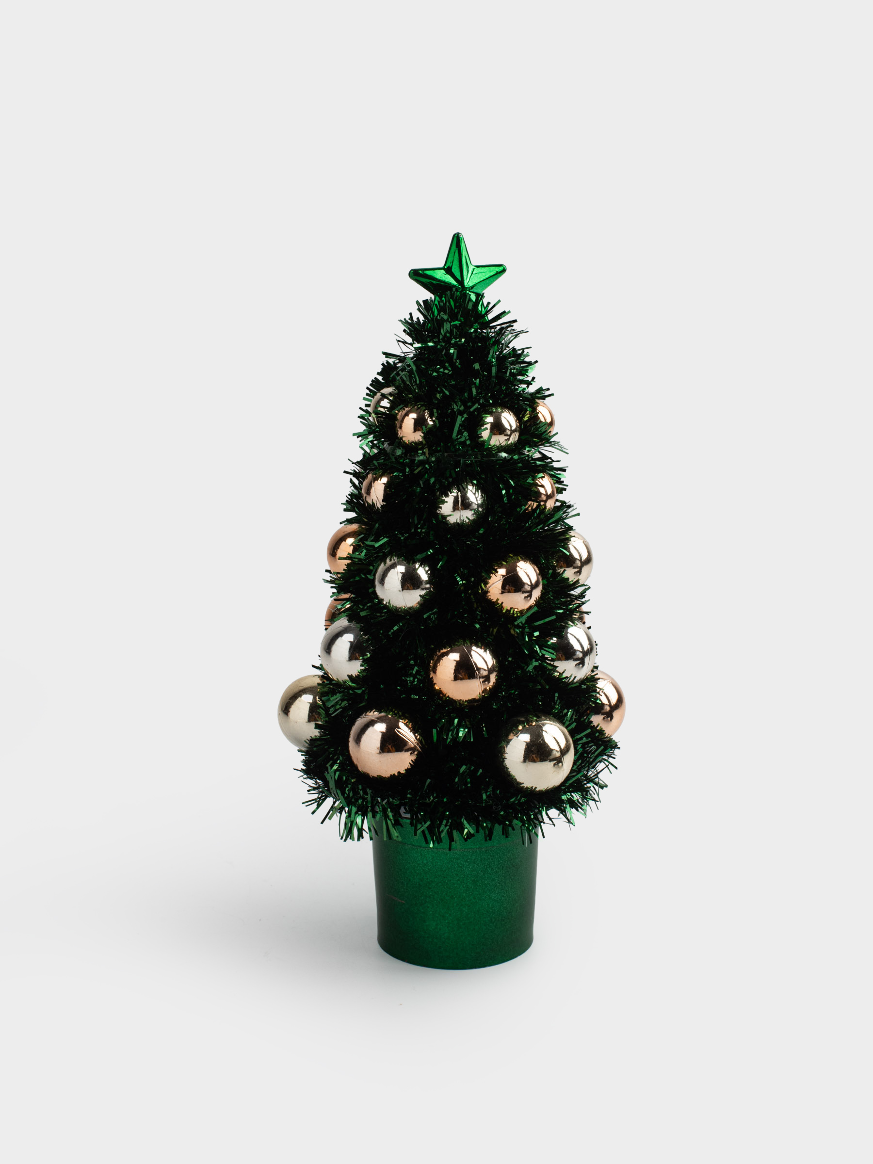 Ель искусственная, 21 см, мишура/пластик, зеленая, Ель с шарами, Tinsel christmas, image-1
