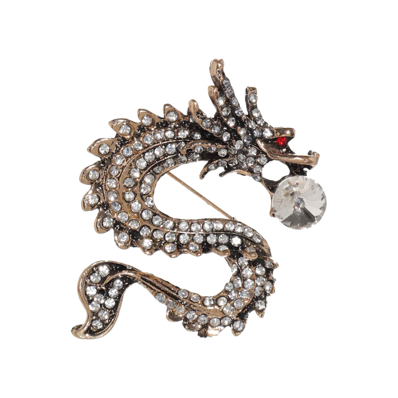 

Брошь, 6 см, металл/стразы, золотистая, Дракон, Jewelry dragon