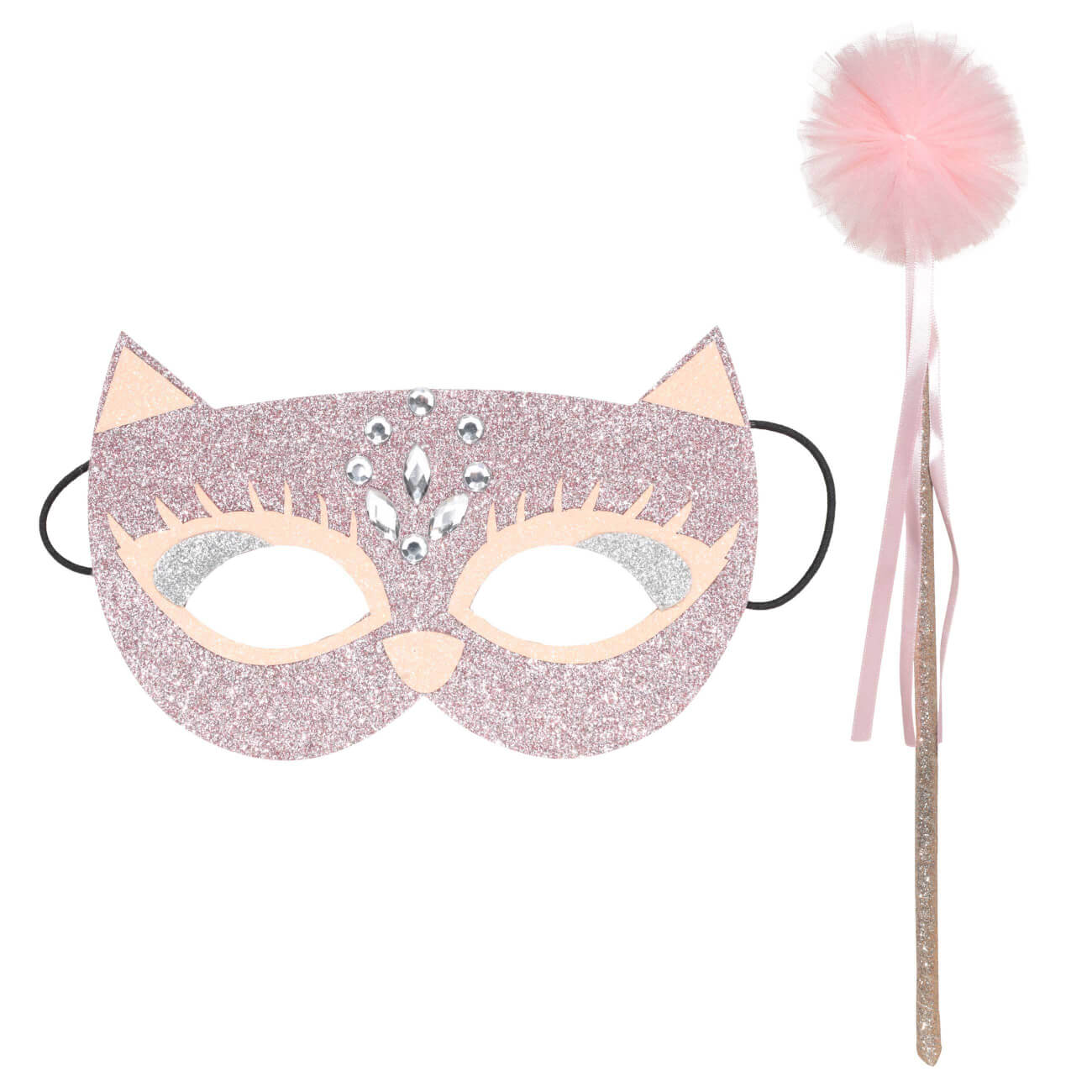 Набор карнавальный, 2 пр, детский, маска/палочка, полиуретан/полиэстер, розовый, Кошка, Cat