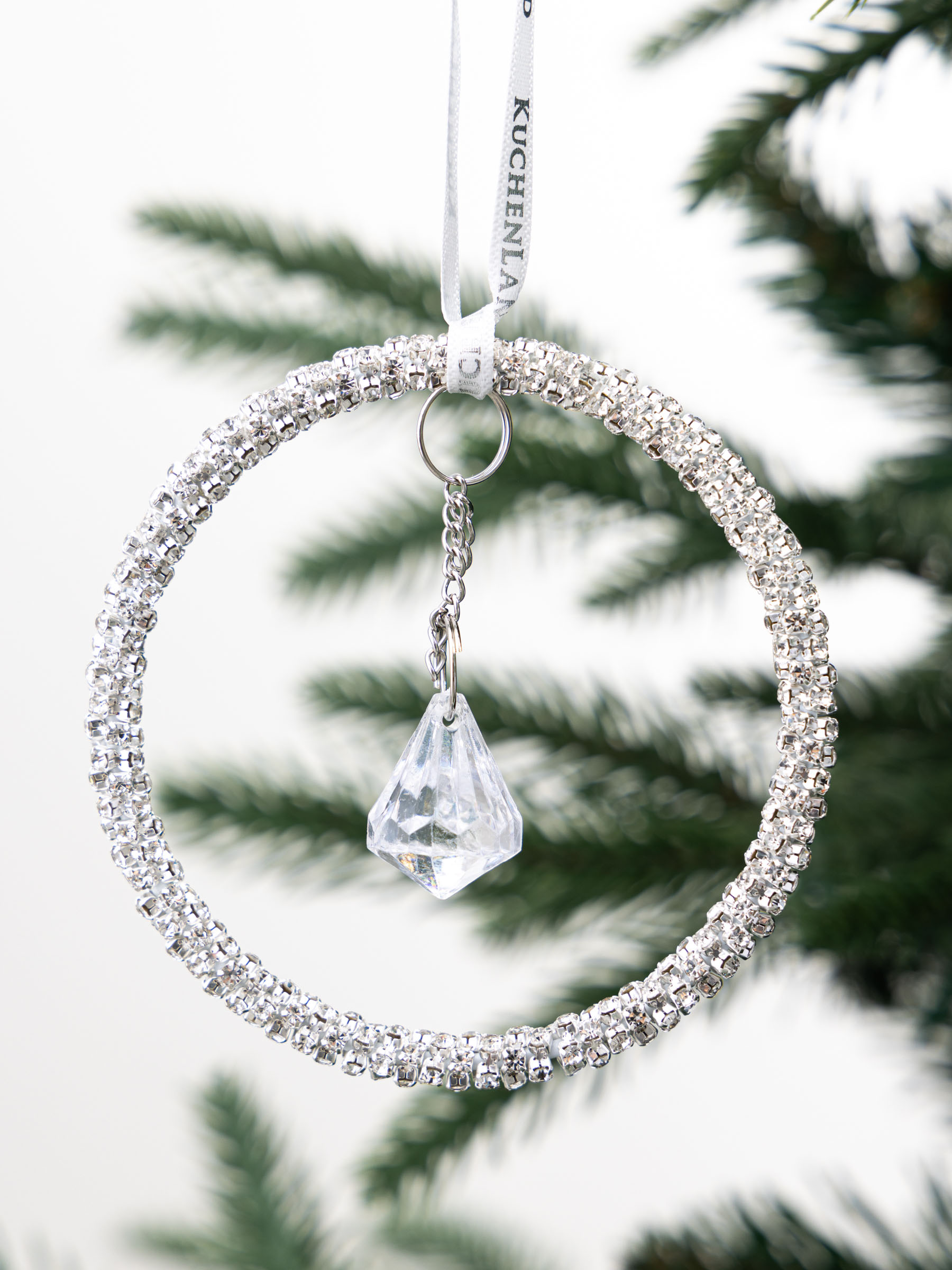 Игрушка елочная, 8 см, акрил/металл, серебристый, Подвеска с кристаллом, Ice crystal, image-3
