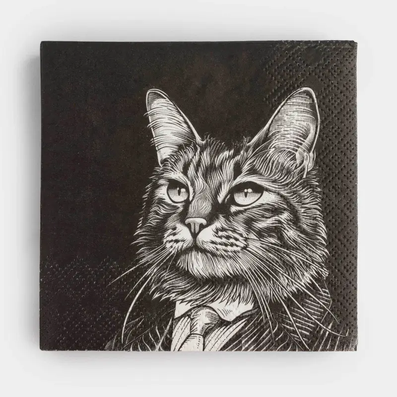 Салфетки бумажные, 21х21 см, 20 шт, квадратные, черные, Кот в костюме, Cat ,image-0