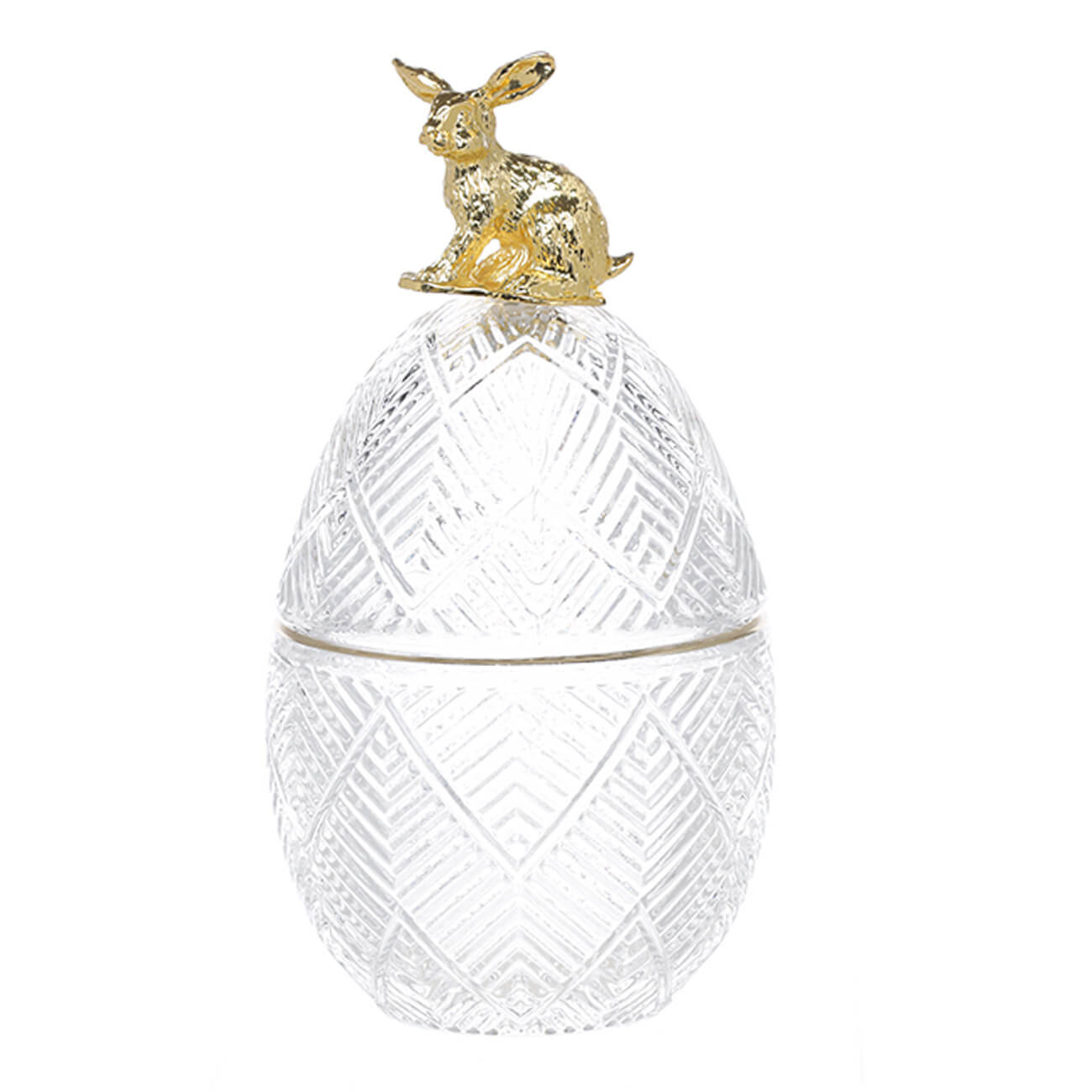 Конфетница, 18х9 см, с крышкой, стекло Р/металл, Золотистый кролик, Easter gold - фото 1