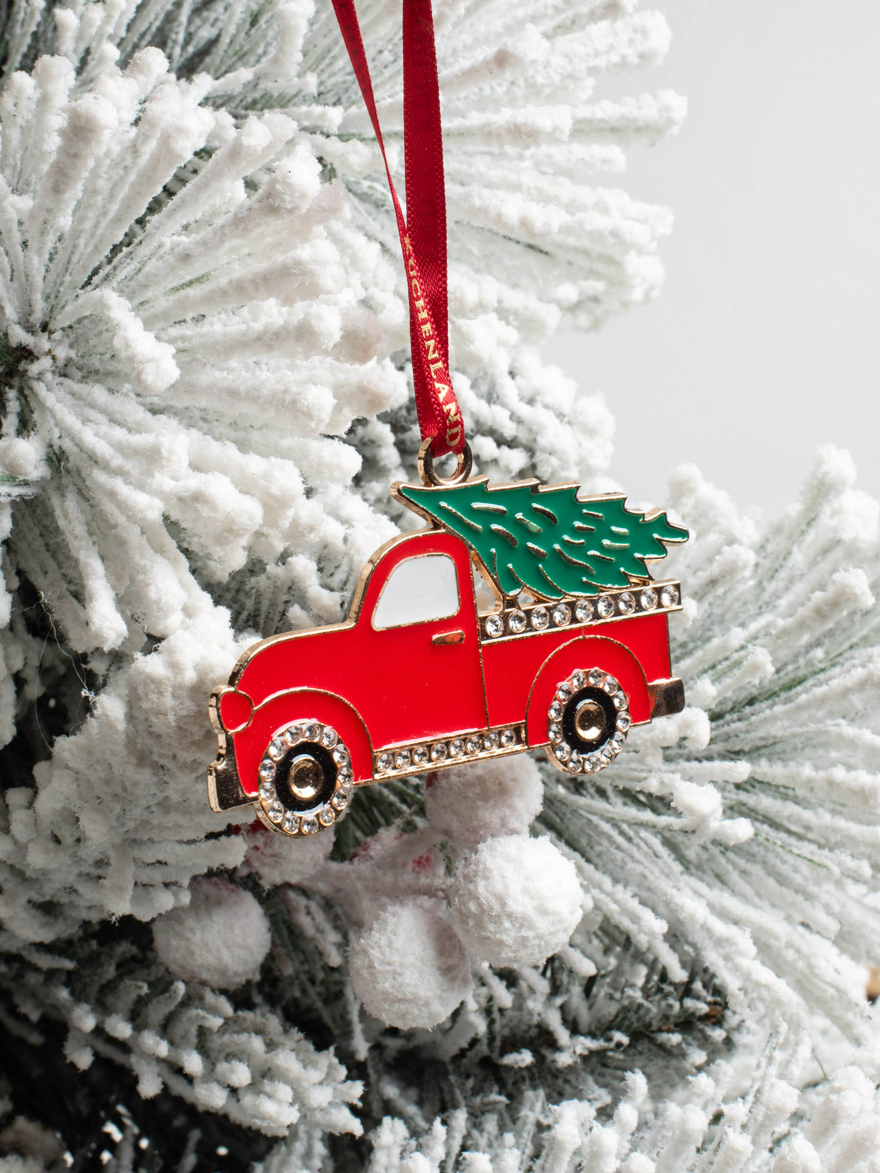 Игрушка елочная, 8 см, металл/стразы, зелено-красная, Пикап с елкой, Figure christmas, image-4