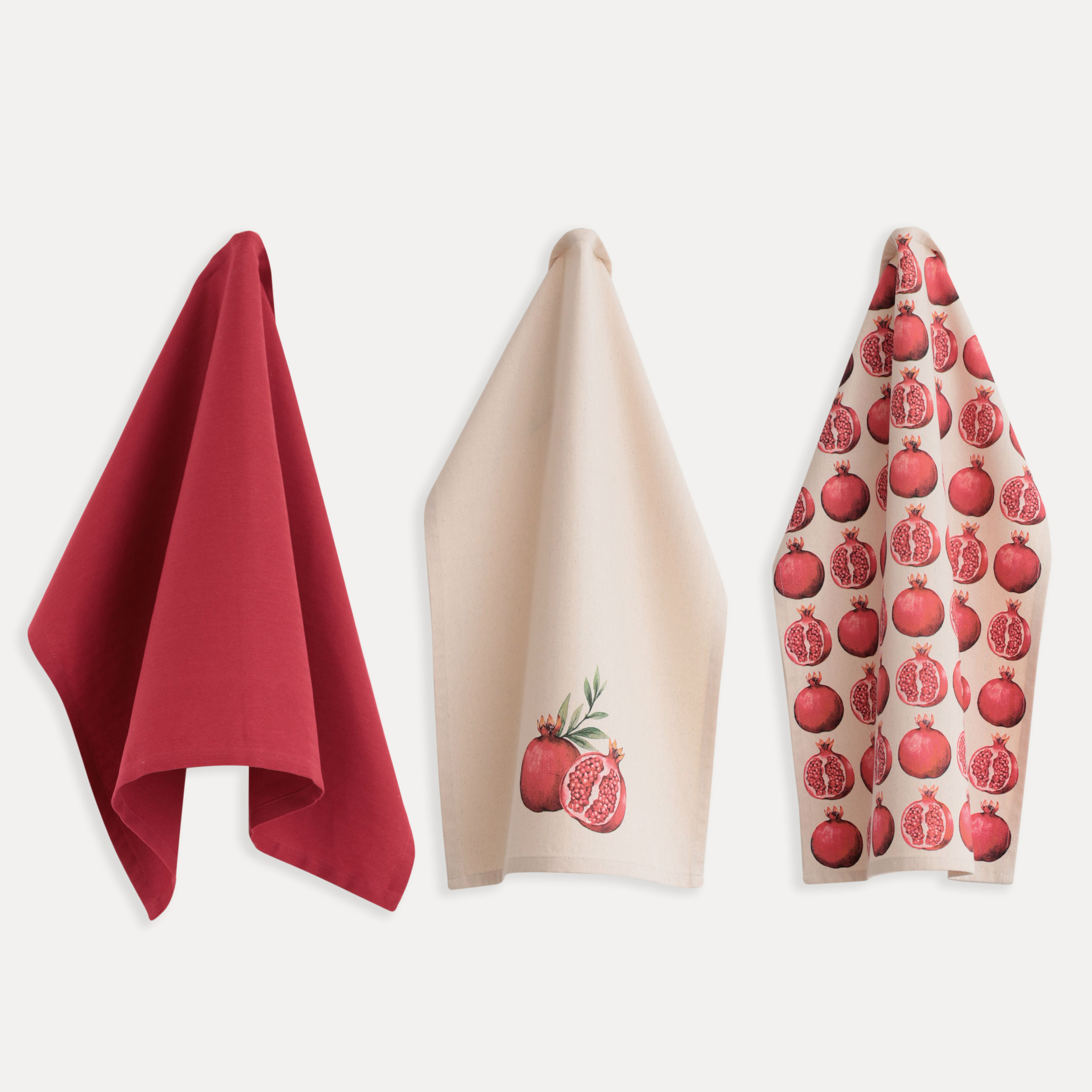 Полотенце кухонное, 40x60 см, 3 шт, хлопок, бежевое/красное, Гранаты, Pomegranate изображение № 5