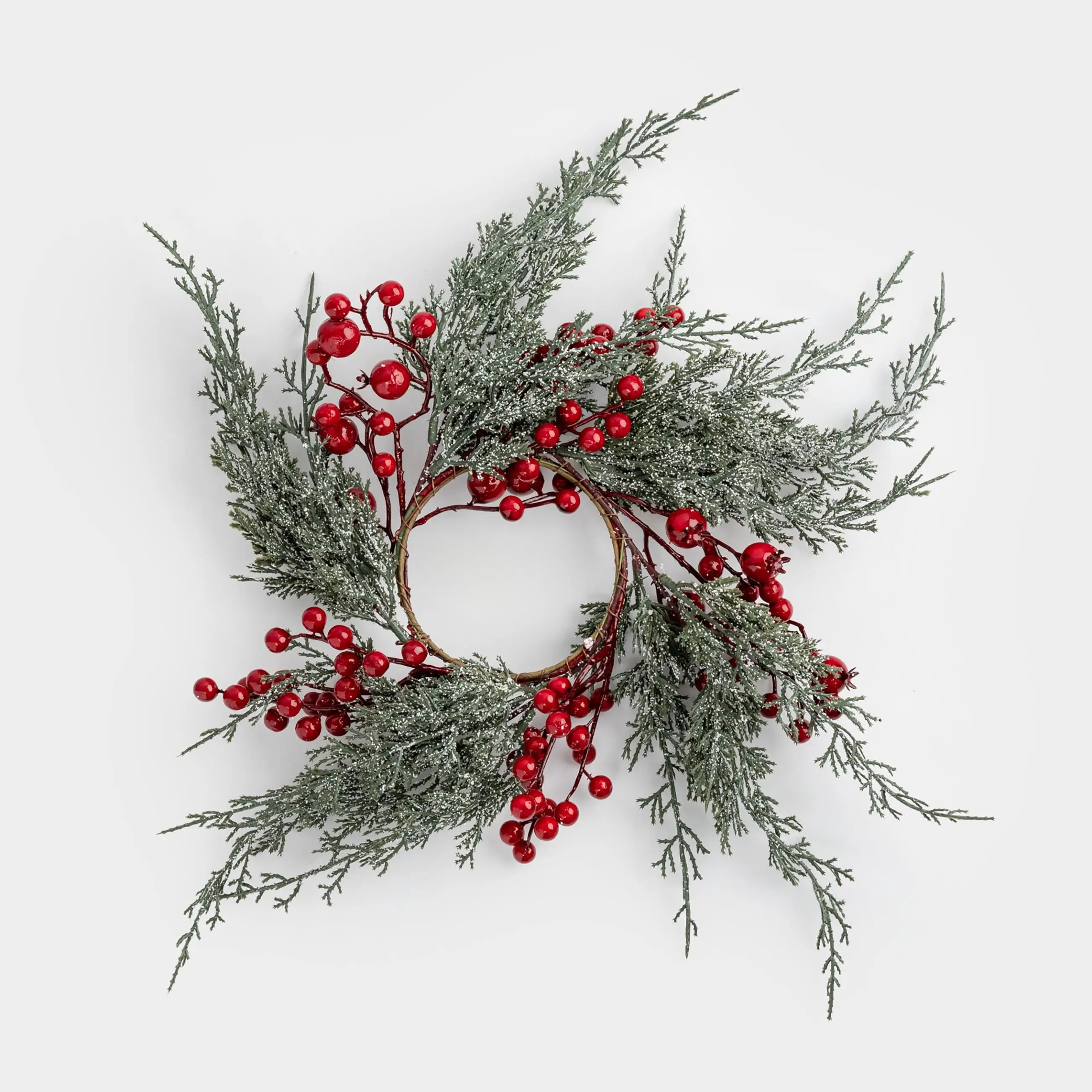 Венок декоративный, 8/45 см, пластик/пенопласт, Хвоя с красными ягодами, Red berry