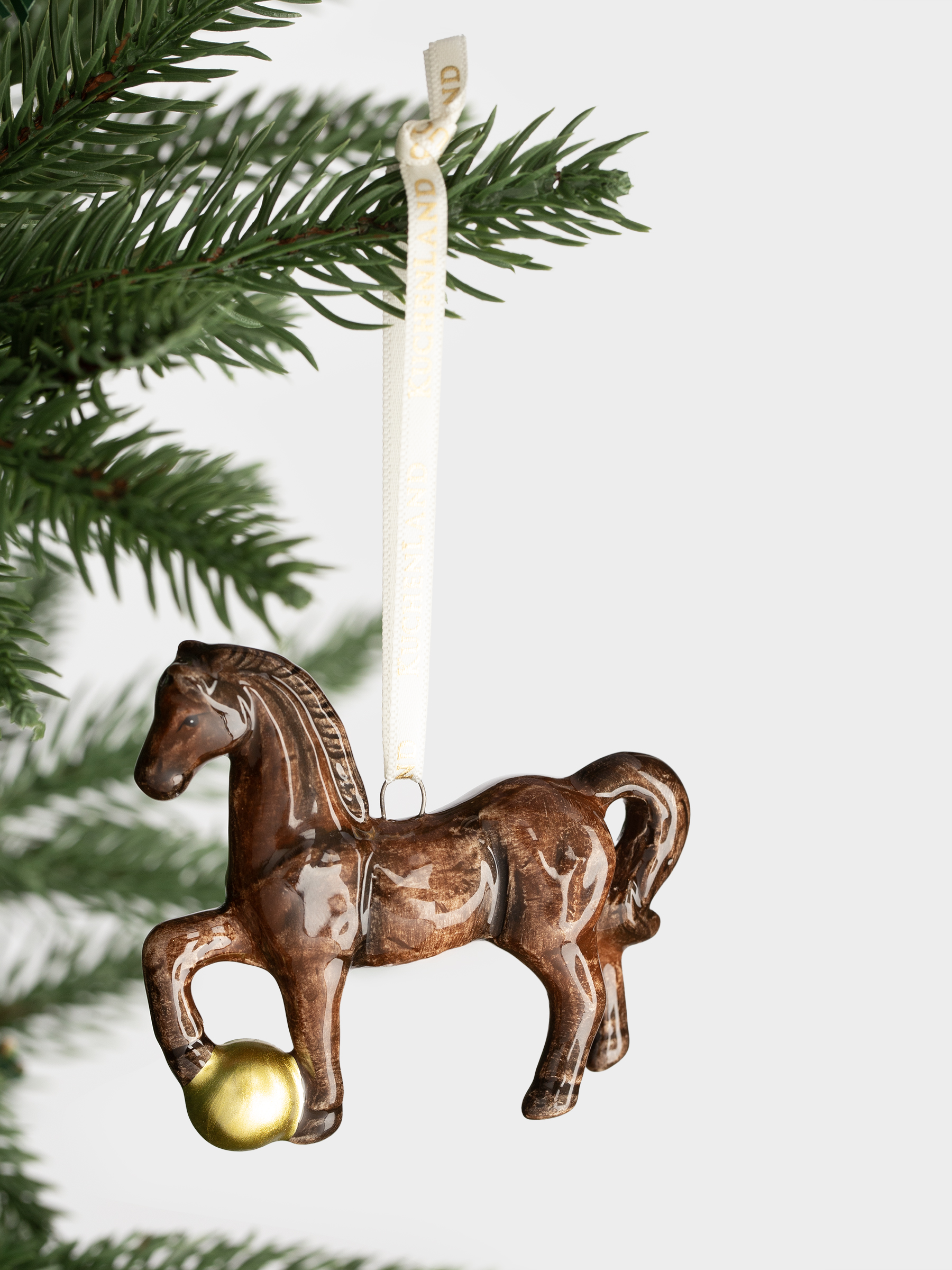Игрушка елочная, 7 см, керамика, коричнево-золотистая, Конь с шаром, Figure christmas, image-3
