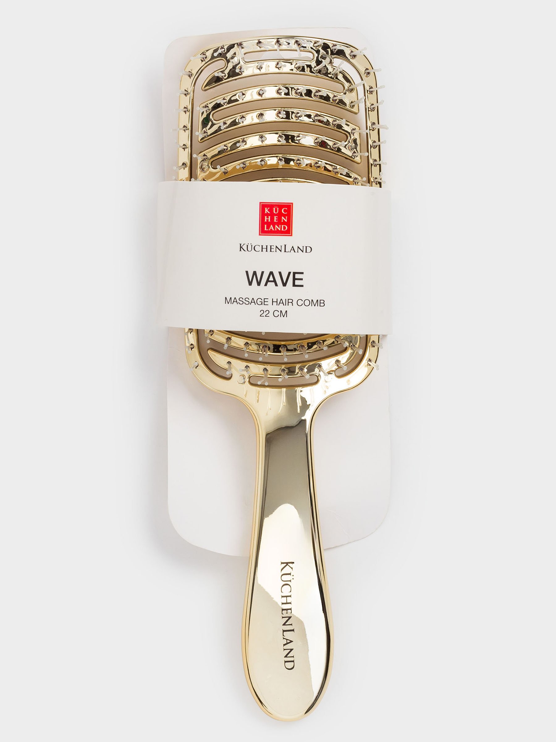 Расческа массажная для волос, 22 см, пластик, золотистая, Wave, image-4