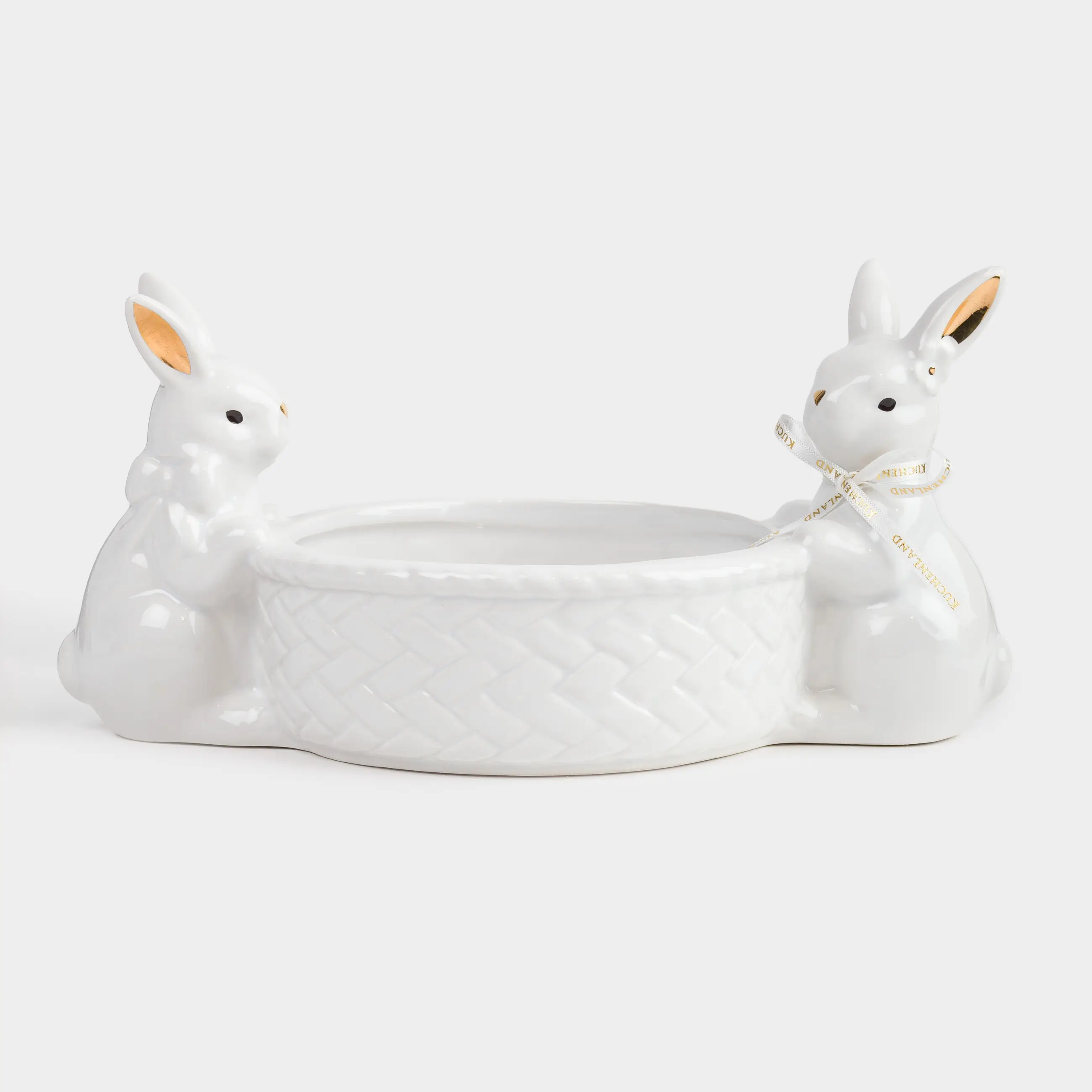 Конфетница, 29х14 см, керамика, бело-золотистая, Кролики с корзиной, Easter gold, image-0
