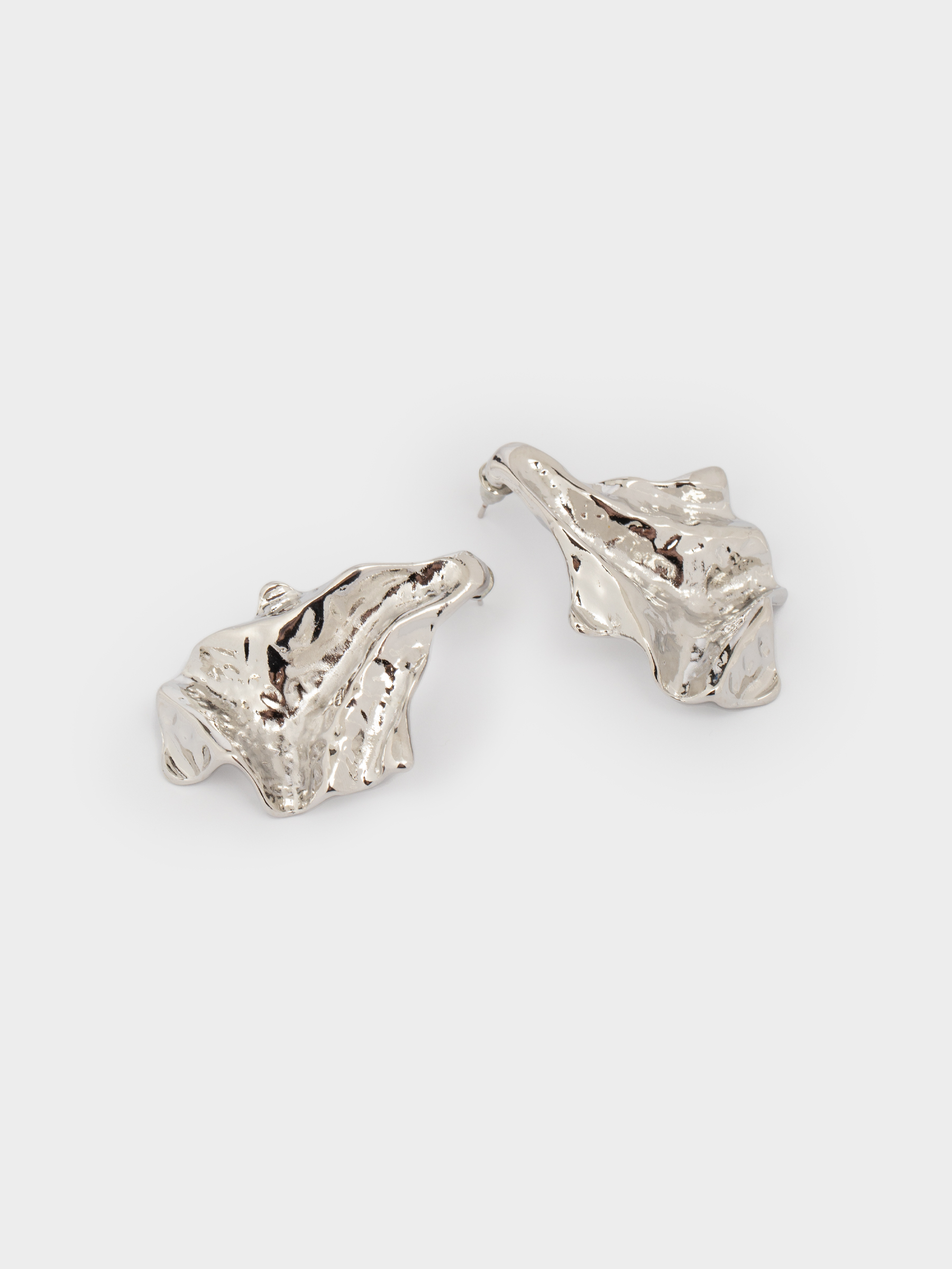Серьги-пусеты, 5 см, 2 шт, металл, серебристые, Мятый эффект, Jewelry, image-2