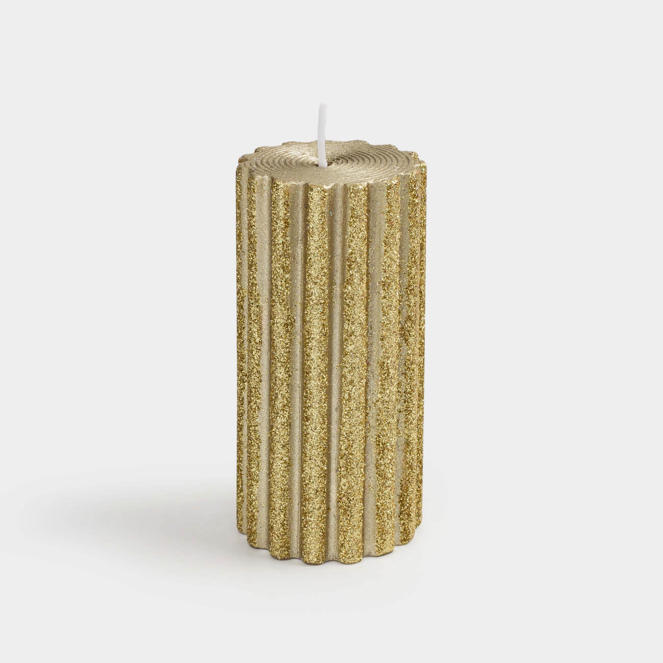 Свеча, 10 см, цилиндрическая, с блестками, золотистая, Ribbed candle, image-0