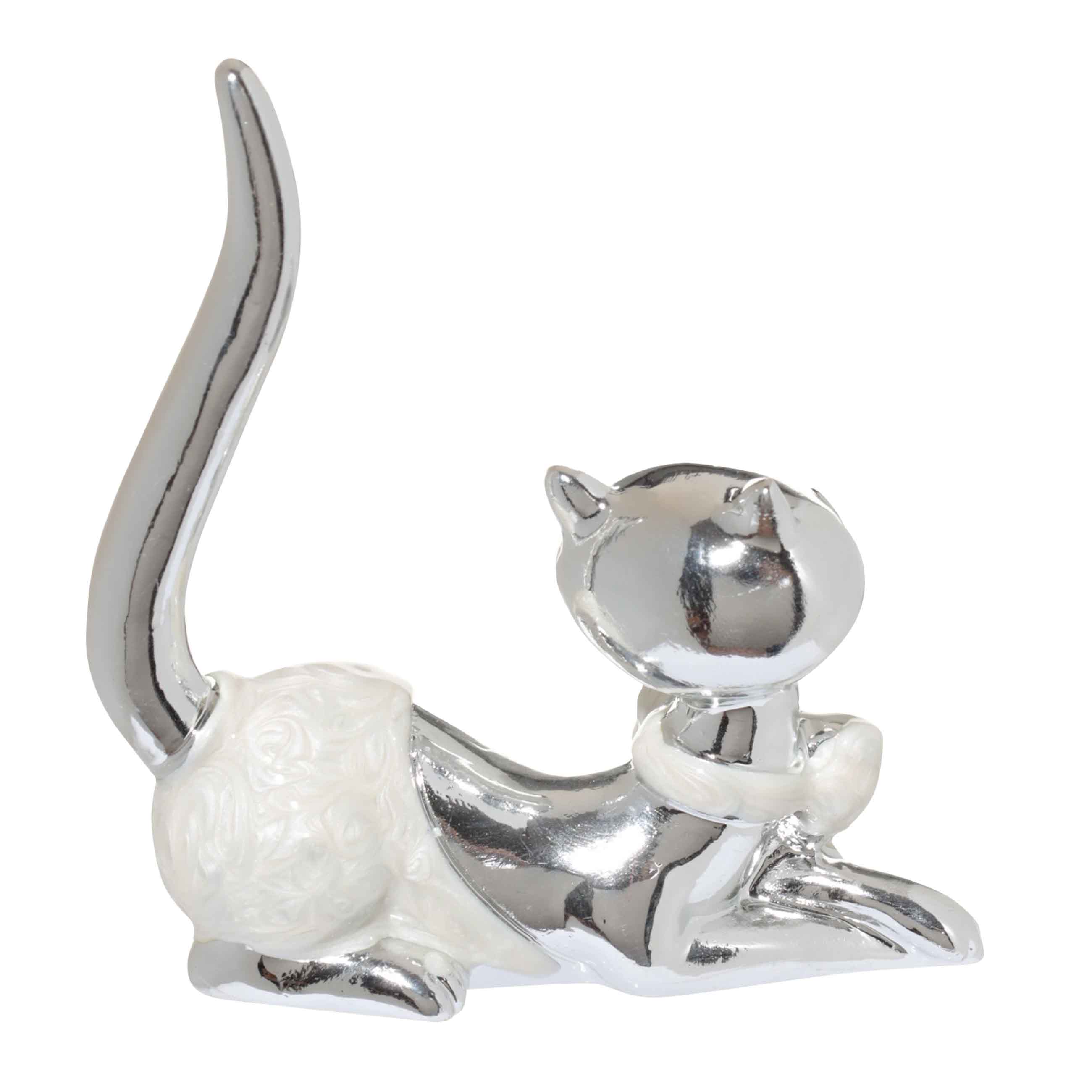 Держатель для украшений, 9 см, полирезин, серебристый, Кошка с бантом, Cat изображение № 2