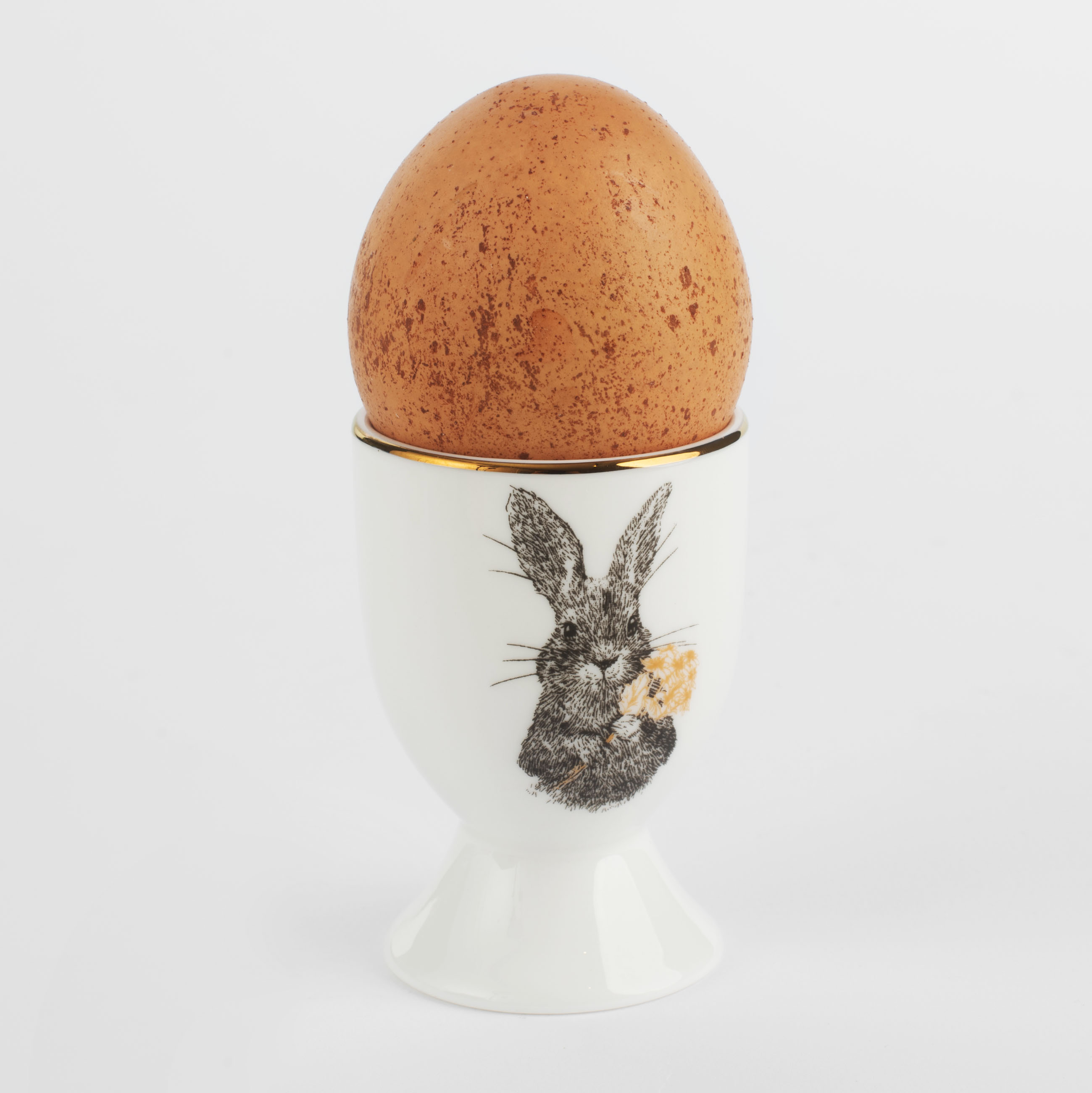 Подставка для яйца, 7 см, фарфор F, белая, с золотистым кантом, Кролик с цветами, Rabbit gold изображение № 5