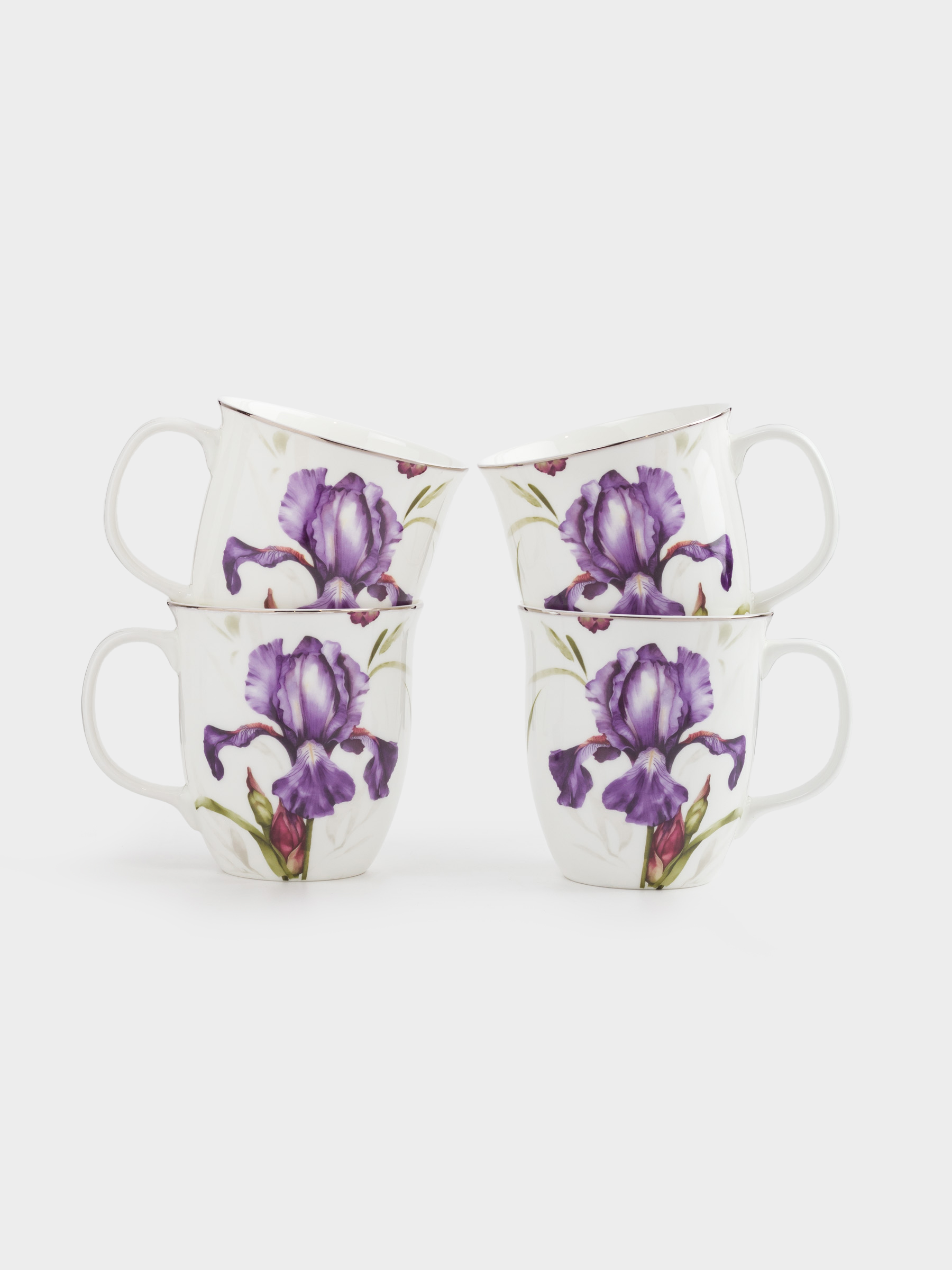 Кружка, 400 мл, 4 шт, фарфор F, с серебристым кантом, Ирис, Antarctica Flowers, image-0