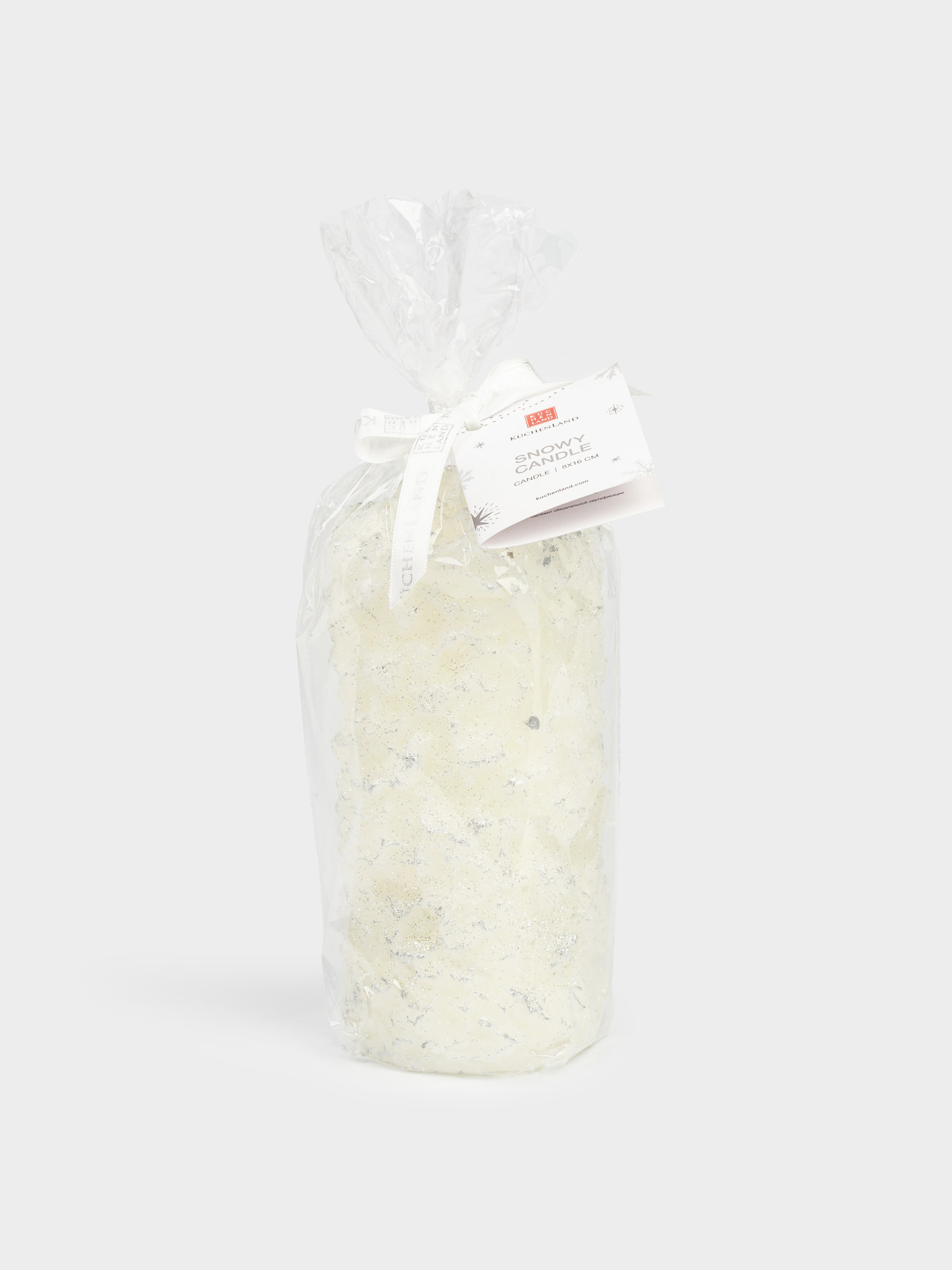 Свеча, 8х16 см, молочно-серебристая, Застывший снег, Snowy candle, image-4