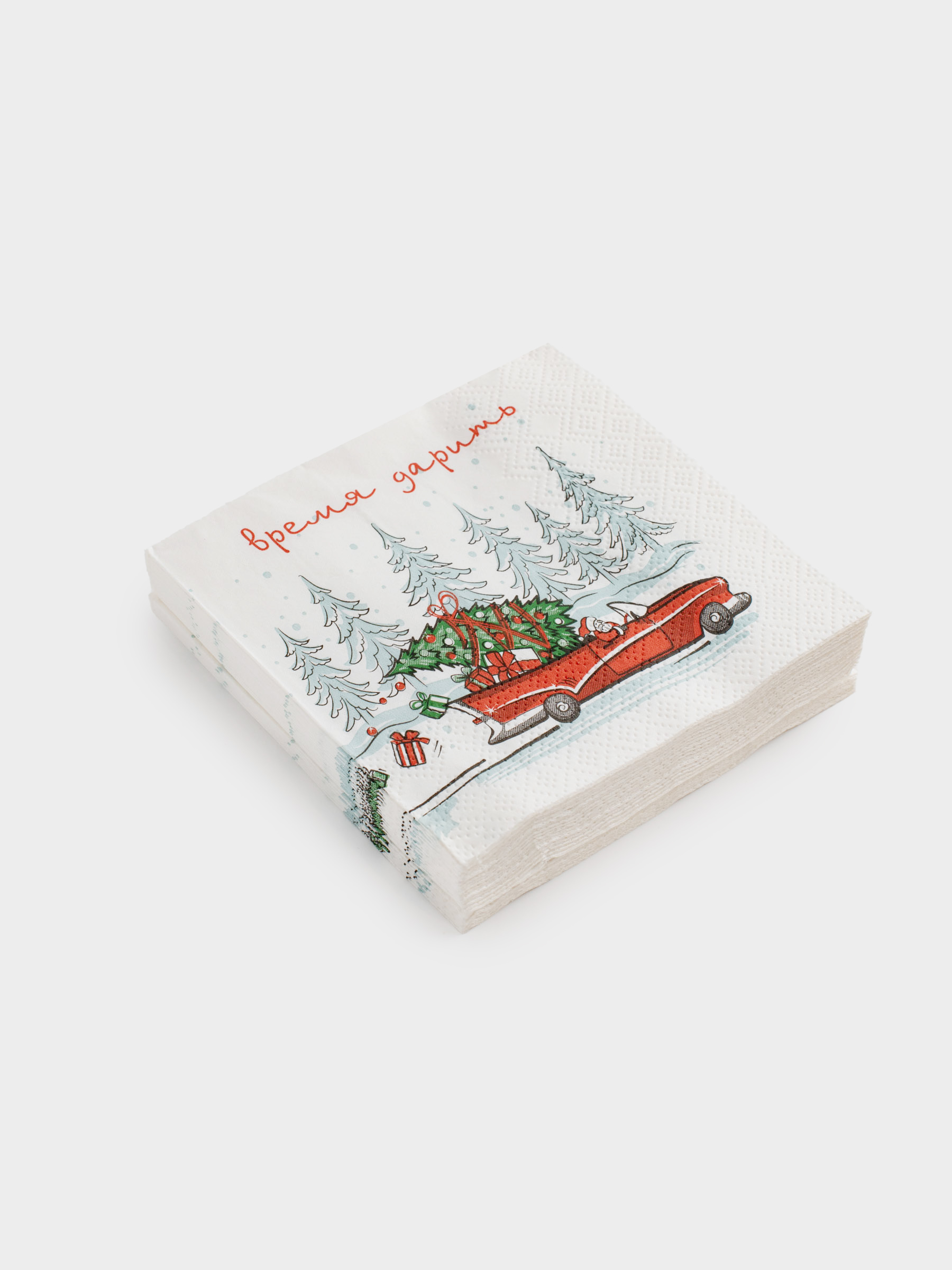 Салфетки бумажные, 21х21 см, 20 шт, квадратные, белые, Время дарить, Red car, image-1