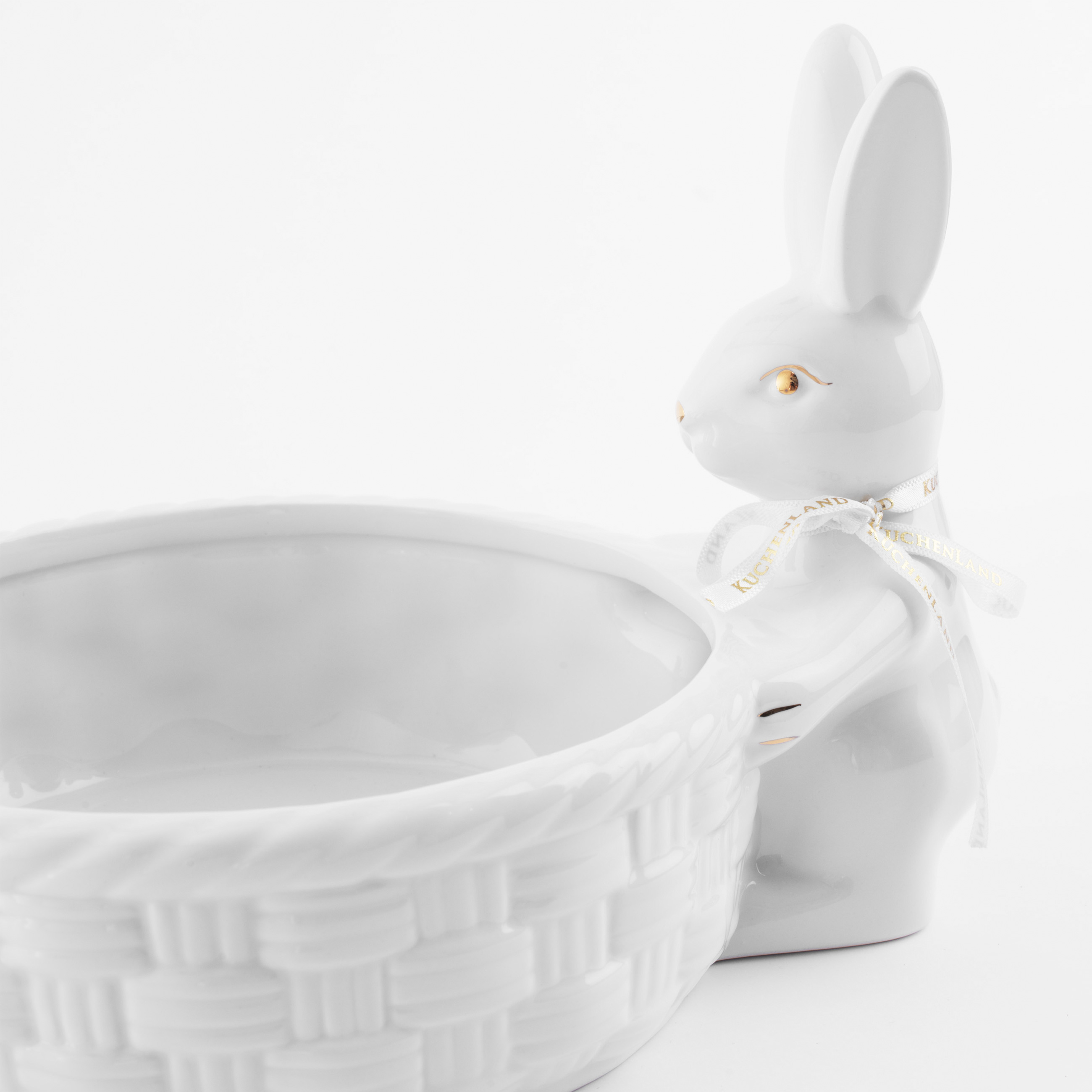Конфетница, 28х16 см, керамика, бело-золотистая, Кролики с плетенной корзиной, Easter gold изображение № 4