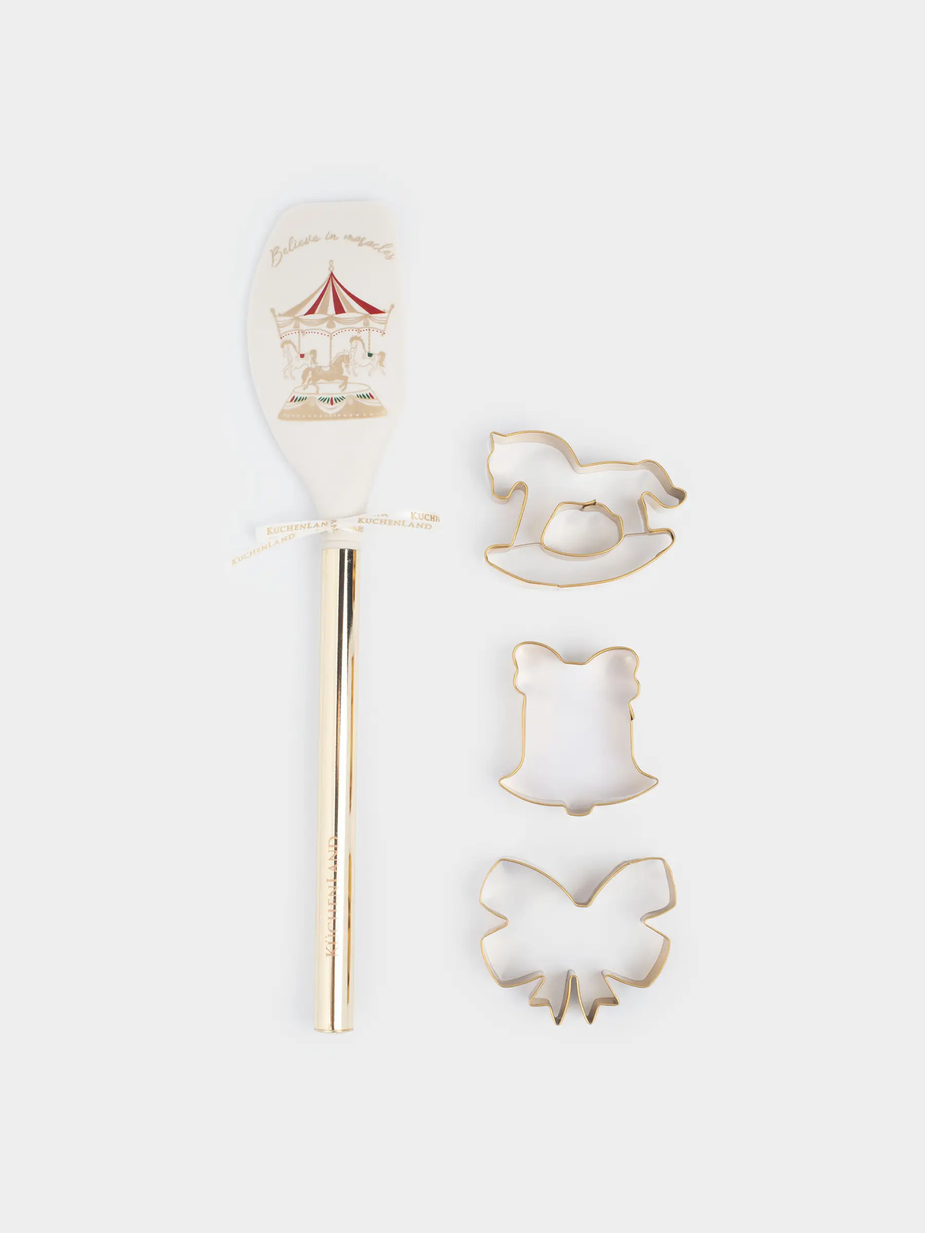 Набор для выпечки, 4 пр, лопатка/формы, силикон/сталь, молочно-золотистый, Карусель, Bakery gold