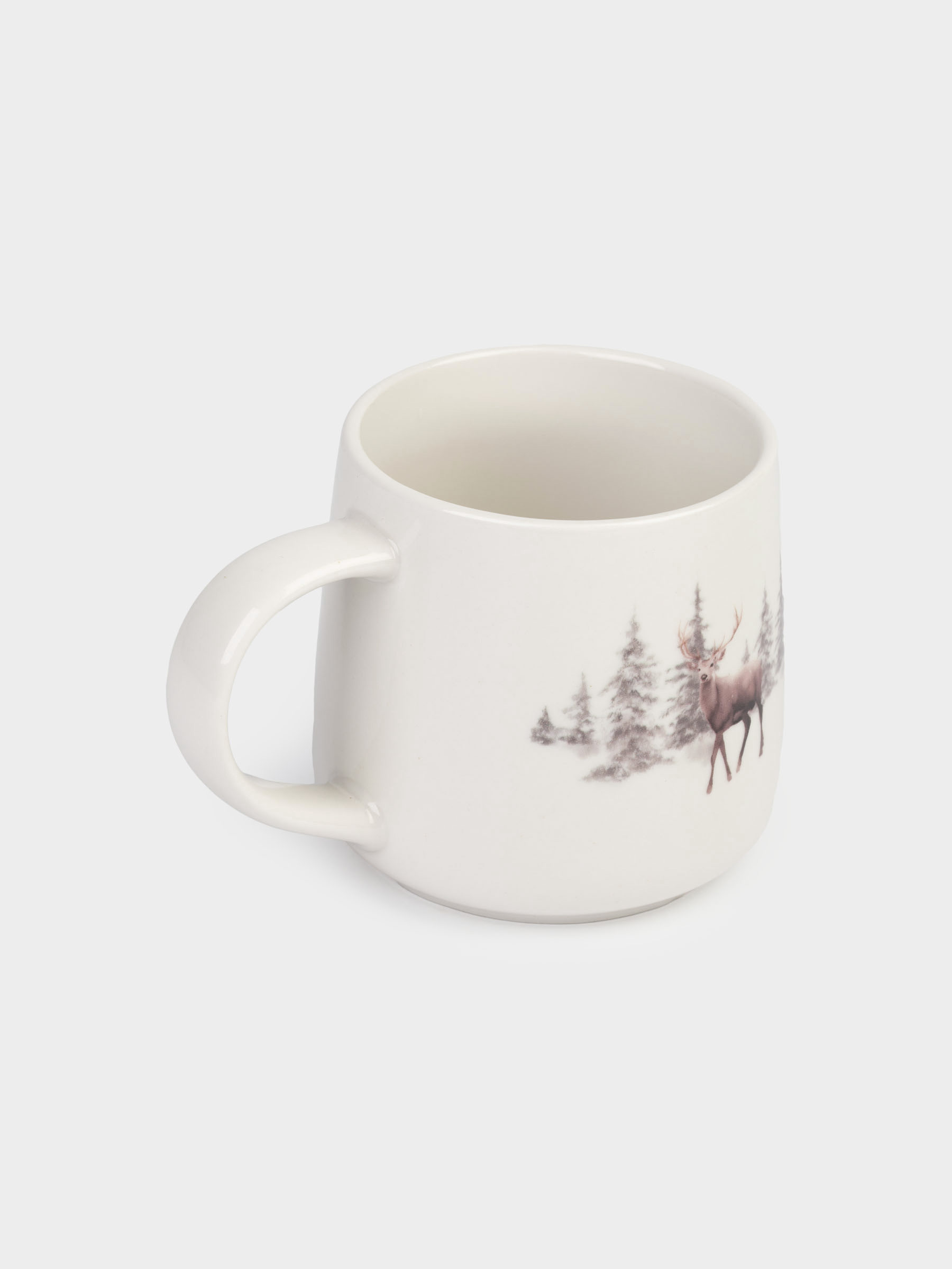 Кружка, 400 мл, фарфор N, белая, Олень в снежном лесу, Woodland story, image-1