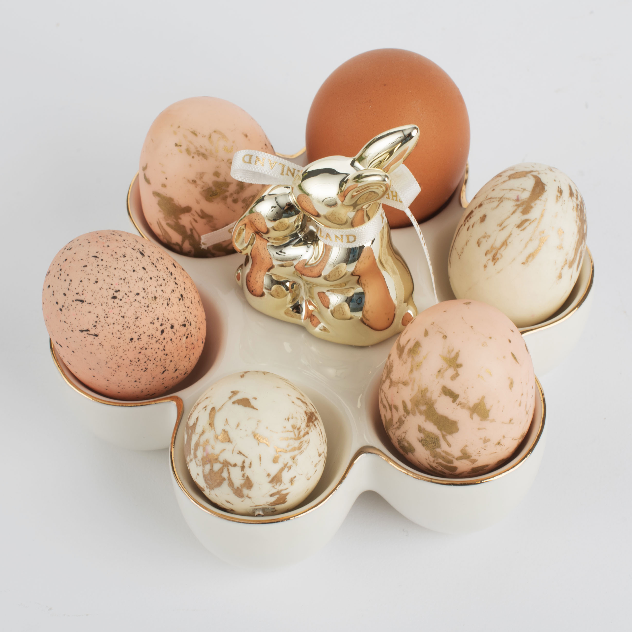 Блюдо пасхальное, 14 см, 6 отд, фарфор P, бело-золотистое, Кролик с крольчонком, Easter gold изображение № 6
