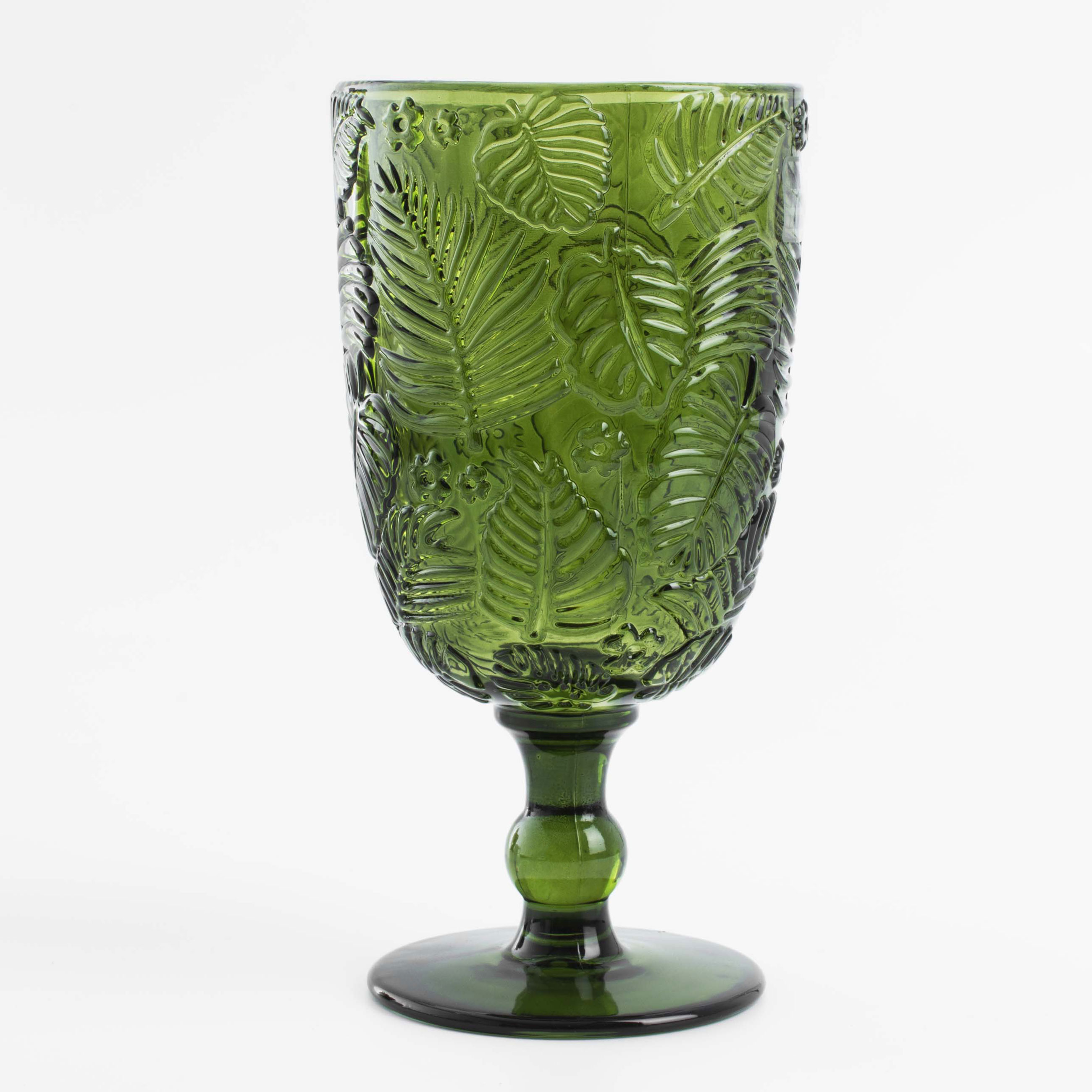 Бокал-кубок для вина, 310 мл, стекло Р, зеленый, Монстера, Tropical leaves
