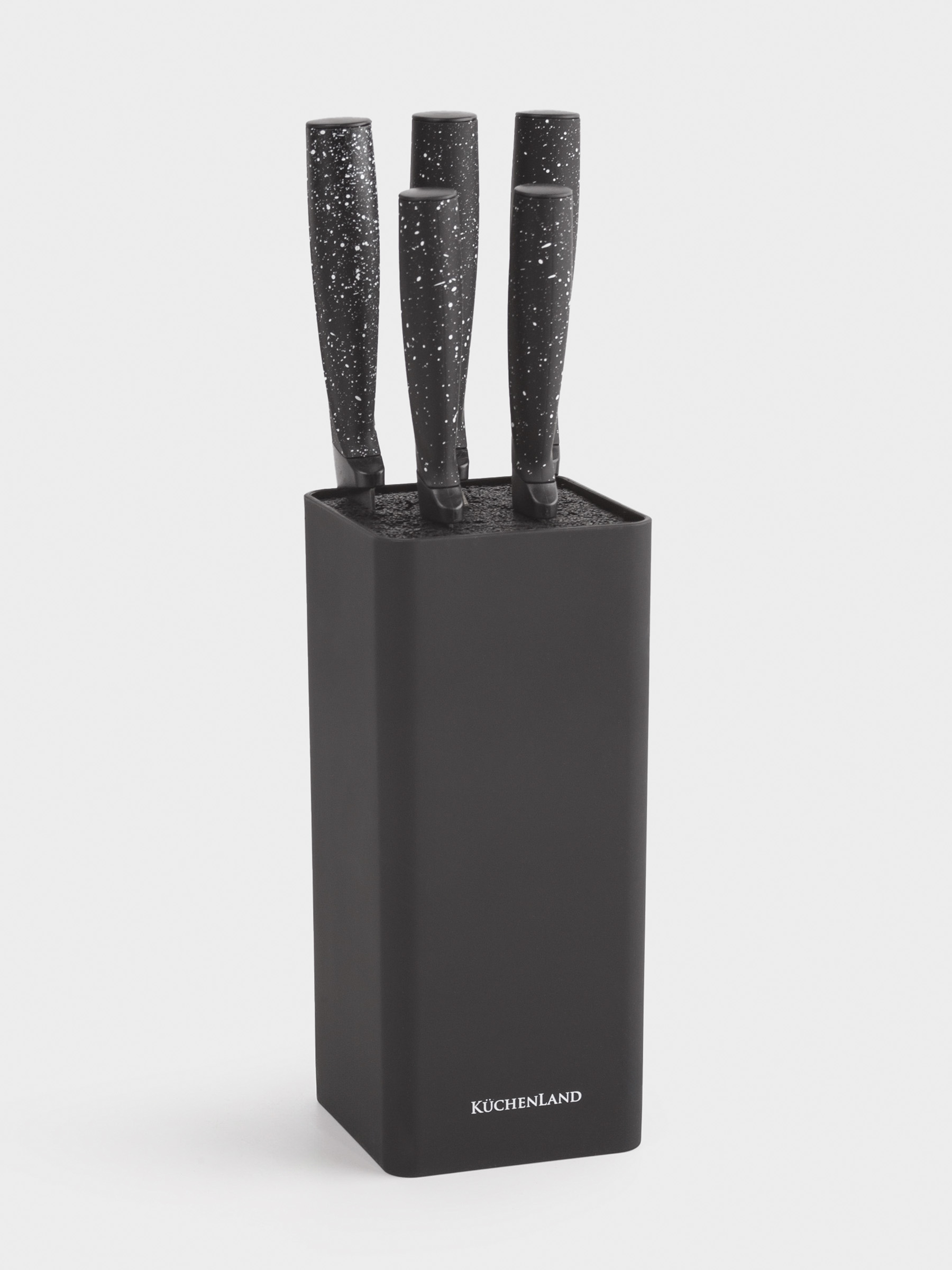 Набор ножей, 5 пр, в подставке, сталь/пластик, черный, в крапинку, Steel speckled, image-0
