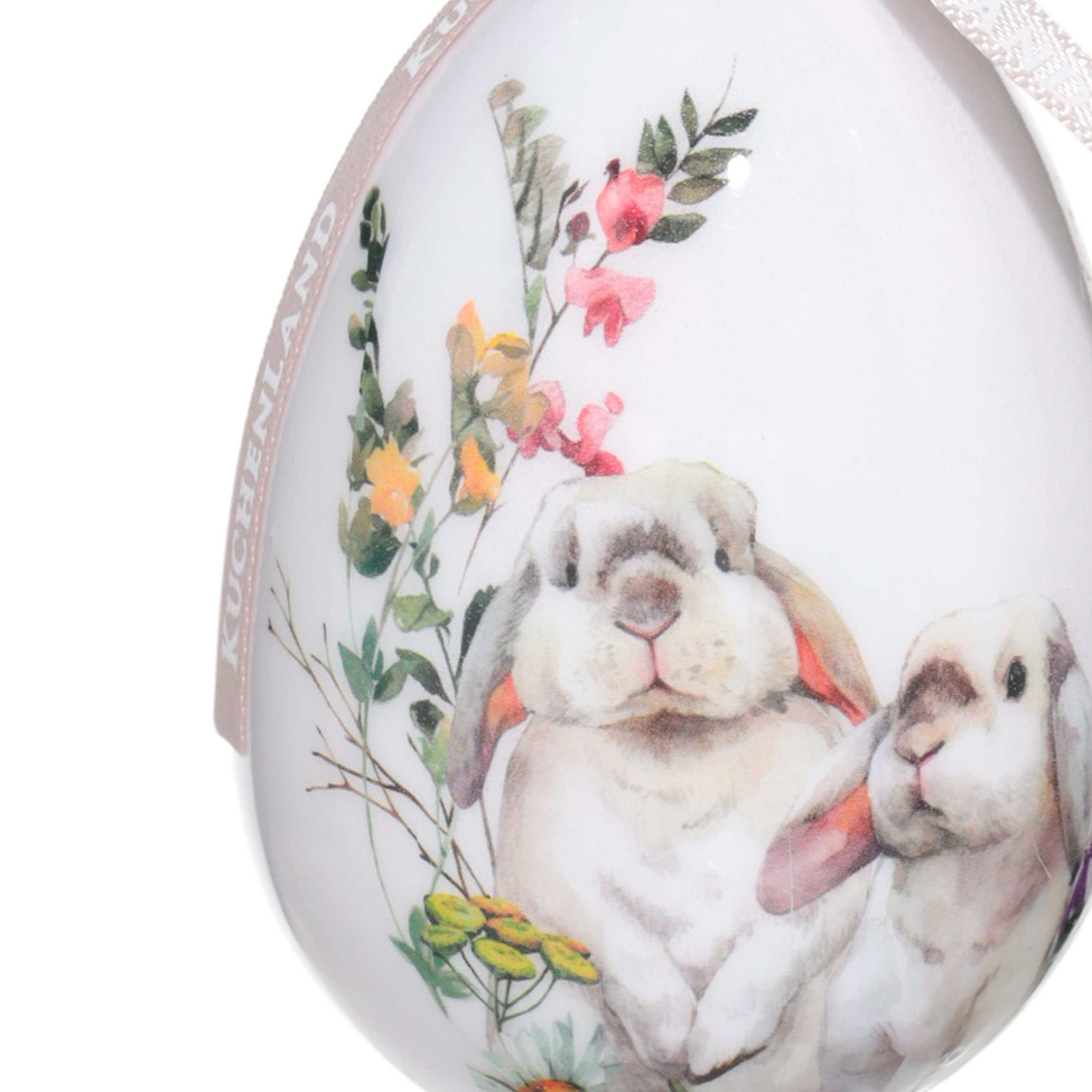 Подвеска, пасхальное яйцо, 8 см, пенопласт, Кролики в цветах, Easter изображение № 2