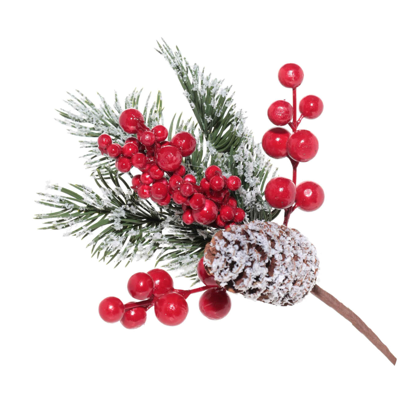 

Ветка декоративная, 25 см, пенопласт, Красные ягоды и шишка, Winter berry