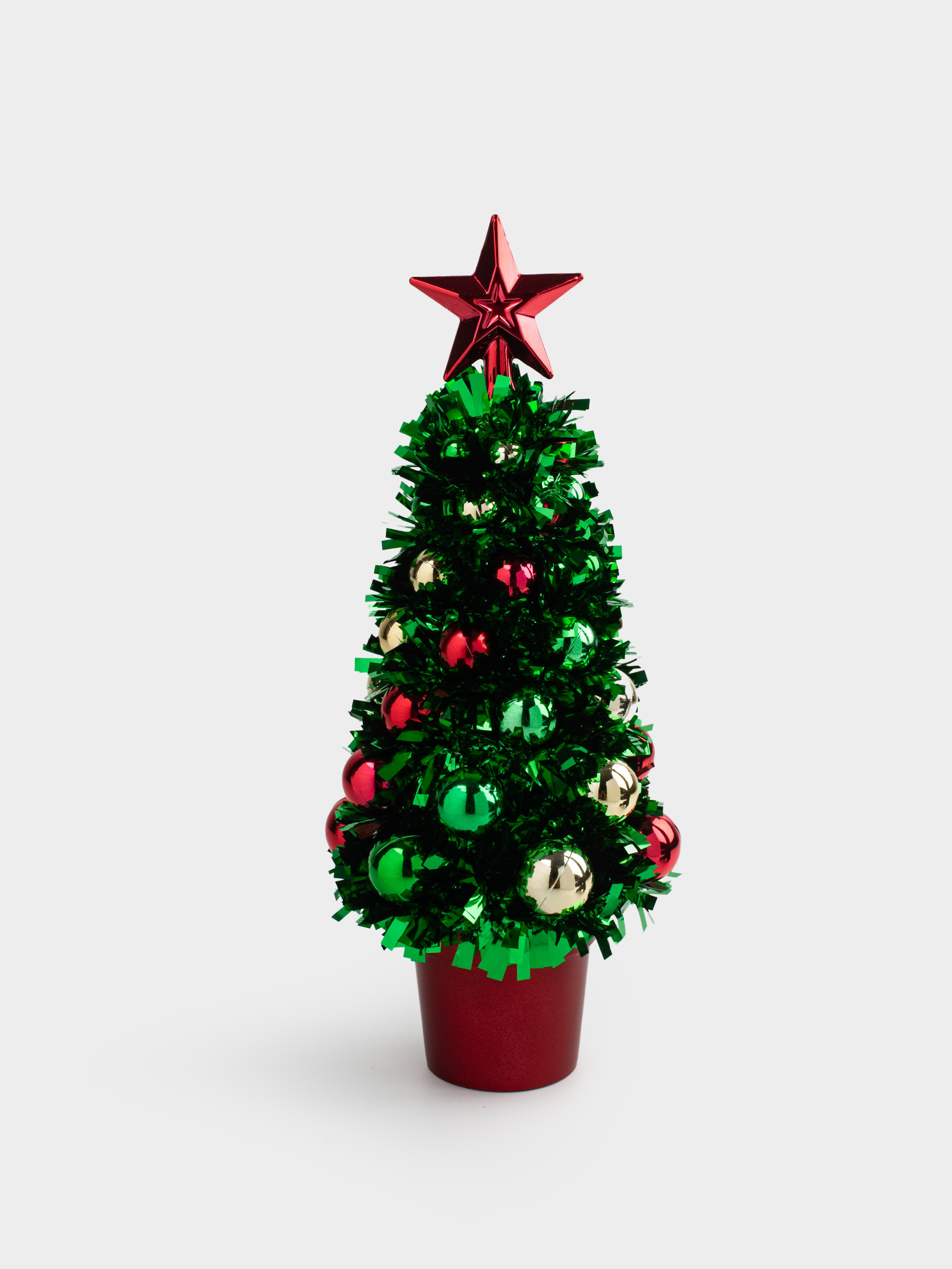 Ель искусственная, 29 см, мишура/пластик, зеленая, Ель с шарами, Tinsel christmas, image-2