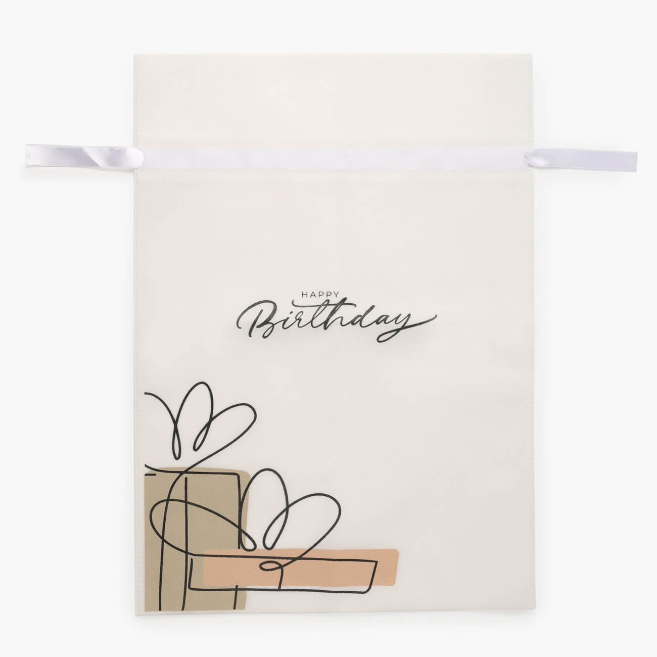 Мешок подарочный, 40х56 см, с завязками, полипропилен, белый, Happy Birthday, Birthday
