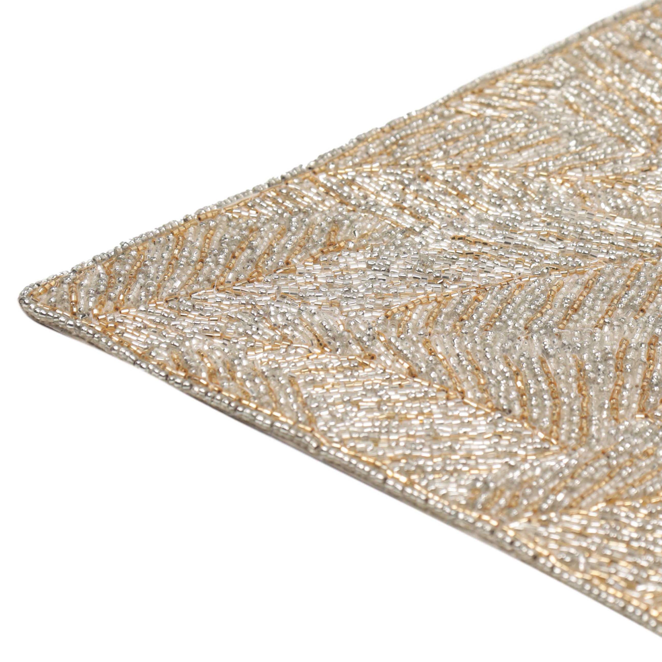 Салфетка под приборы, 30х45 см, бисер, прямоугольная, серебристо-золотистая, Листья, Art beads изображение № 2