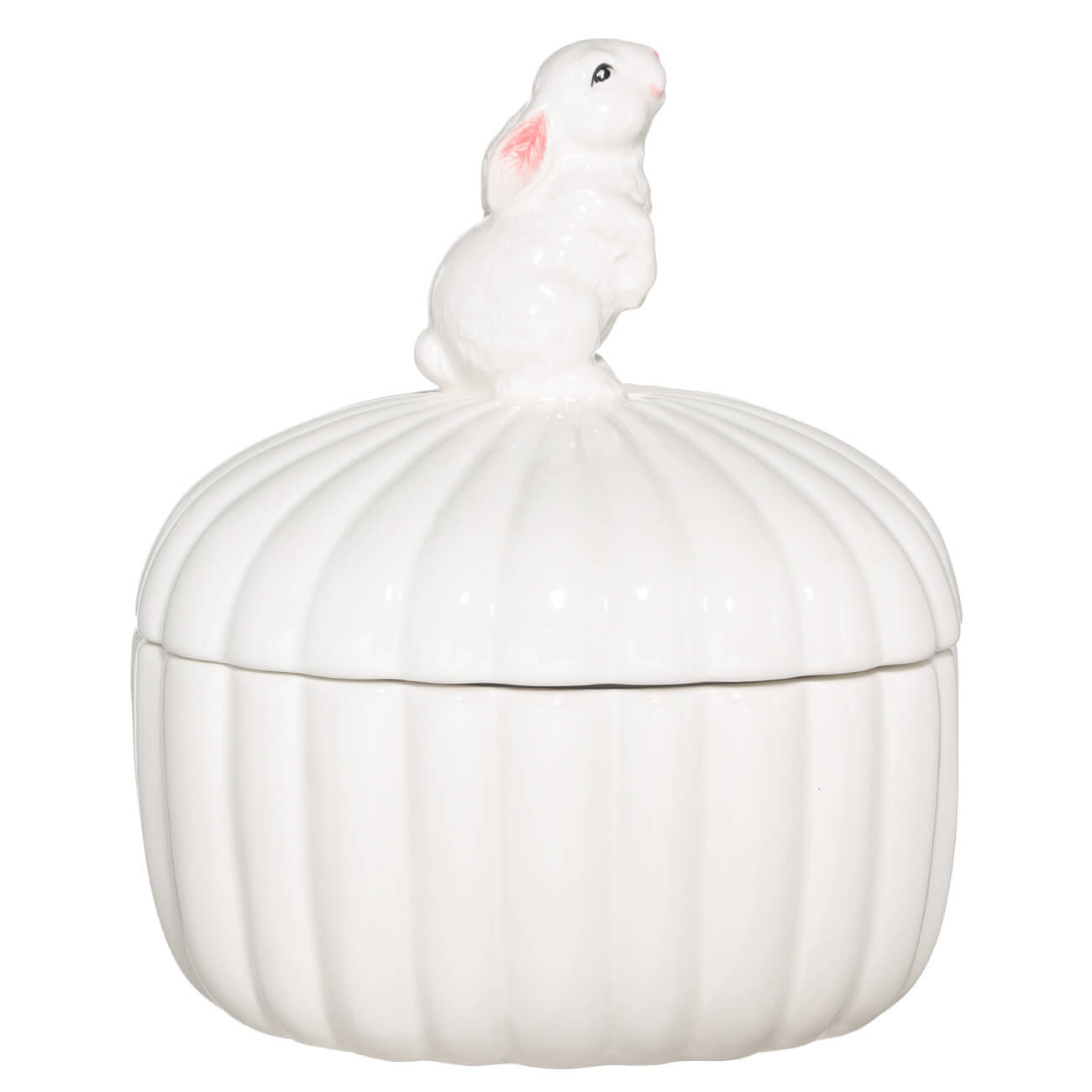 

Конфетница, 20х15 см, с крышкой, керамика, белая, Кролик, Natural Easter