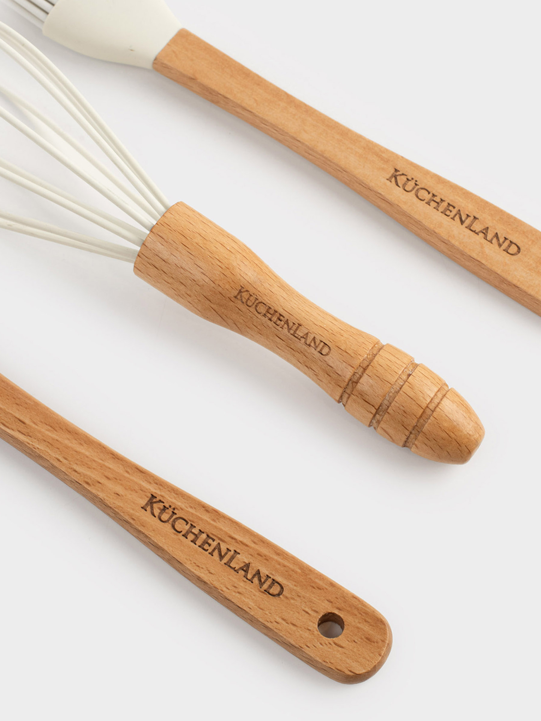 Набор для выпечки, 3 пр, лопатка/венчик/кисть, силикон/дерево, молочный, Bakery, image-2